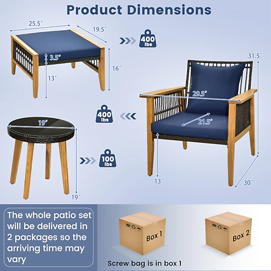 Hivvago 5 Piece Patio Furniture Set With Coffee Table And 2 Ottomans