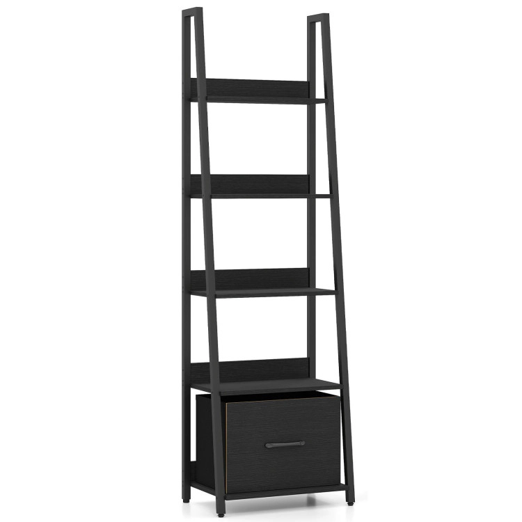 Hivvago 5-Tier Ladder Bookshelf with Fabric Drawer for Living Room and Home Office