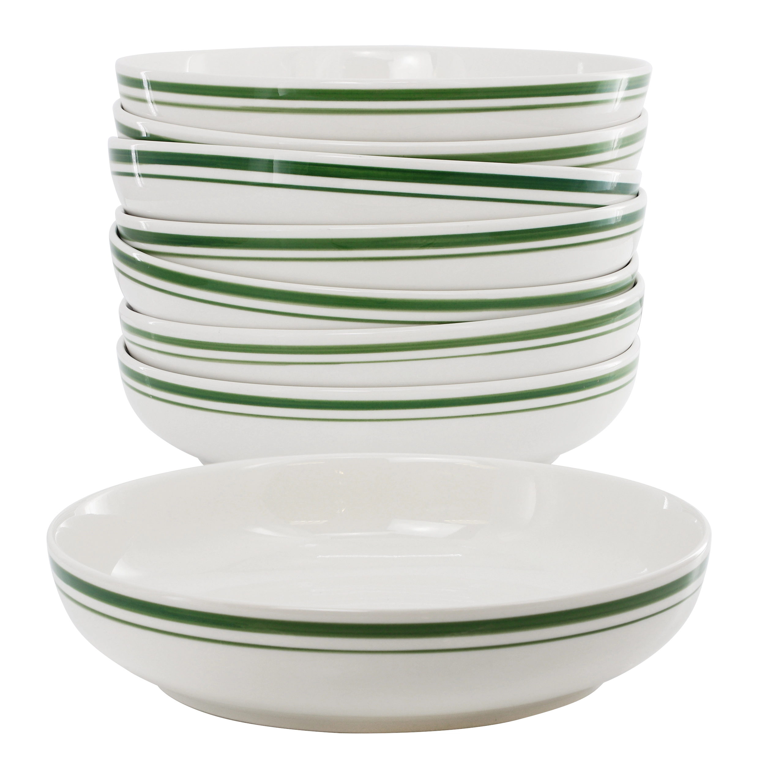 Gibson Home Hometown Dinner 8 Piece 9 Inch Round Ceramic Dinner Bowl Set with Band