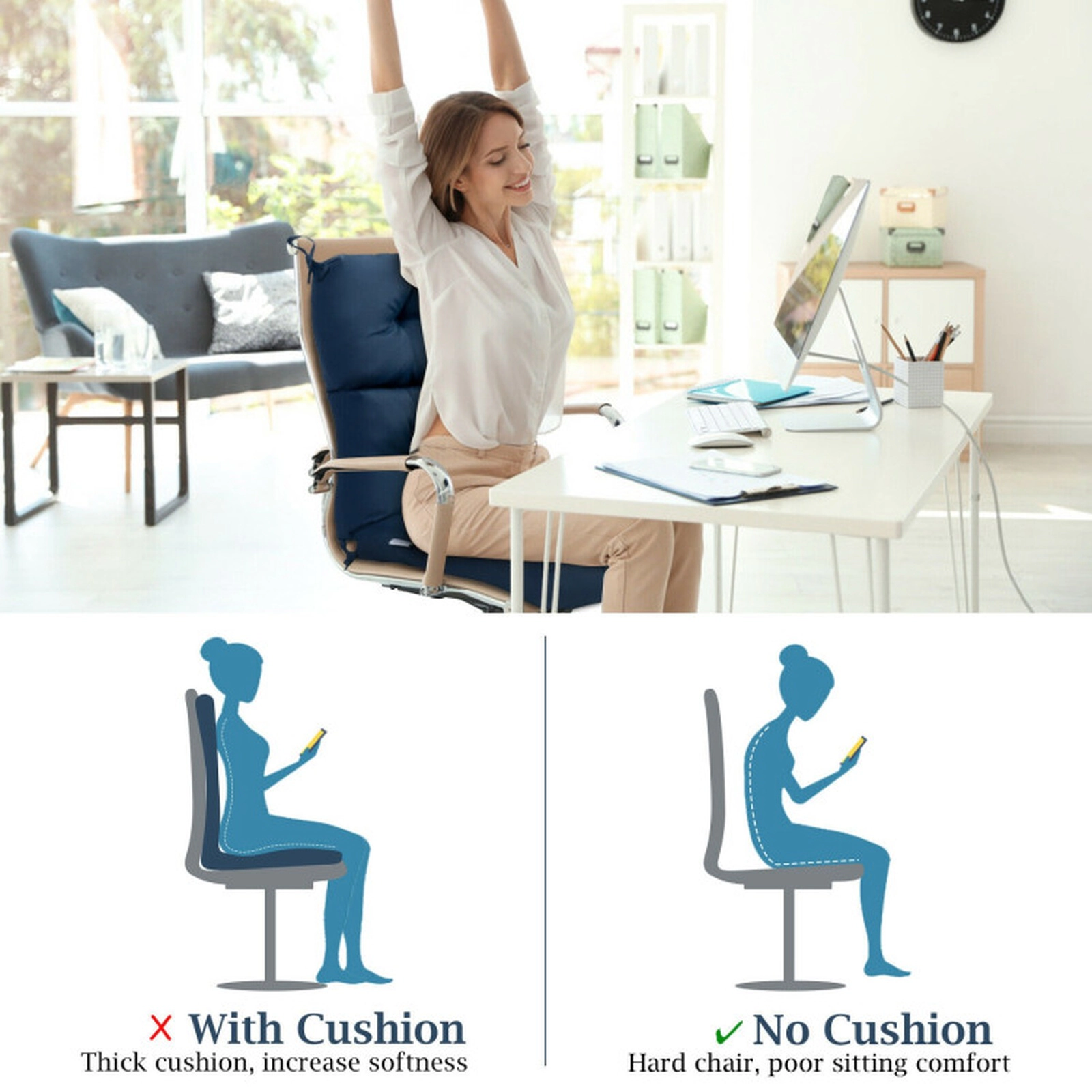 SUGIFT 45.5-in x 22-in Tufted High Back Outdoor Patio Chair Cushion with 3-Fold Design and String Ties
