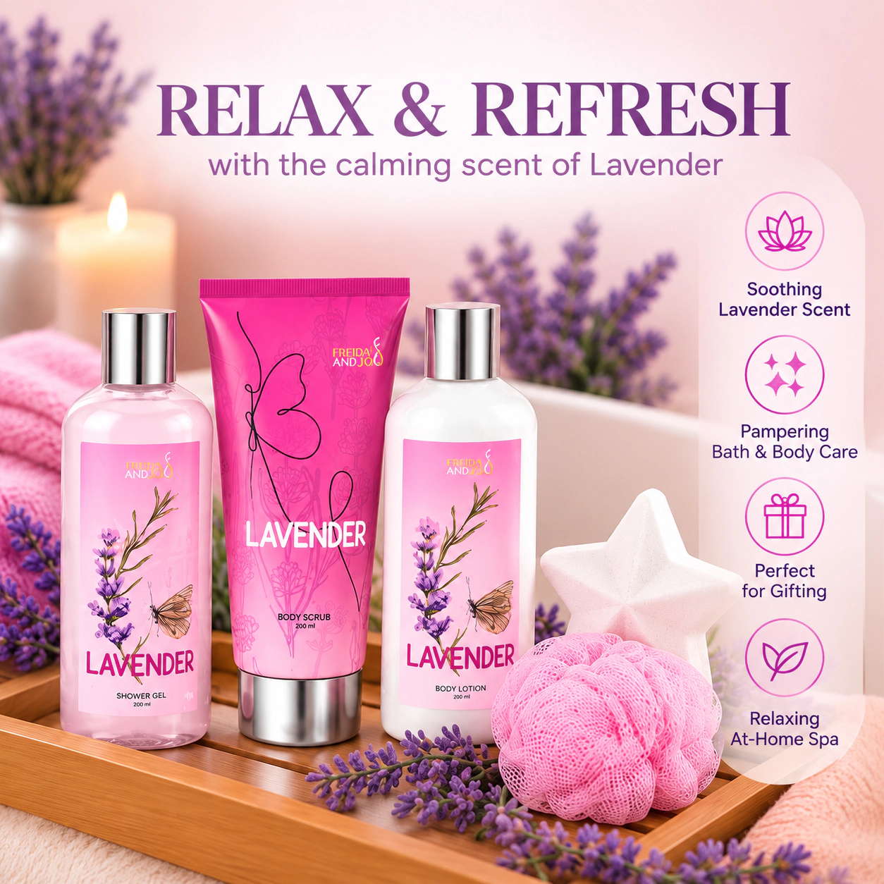 Freida and Joe Women Lavender Spa Gift Box Luxury Bath & Body Gift Set
