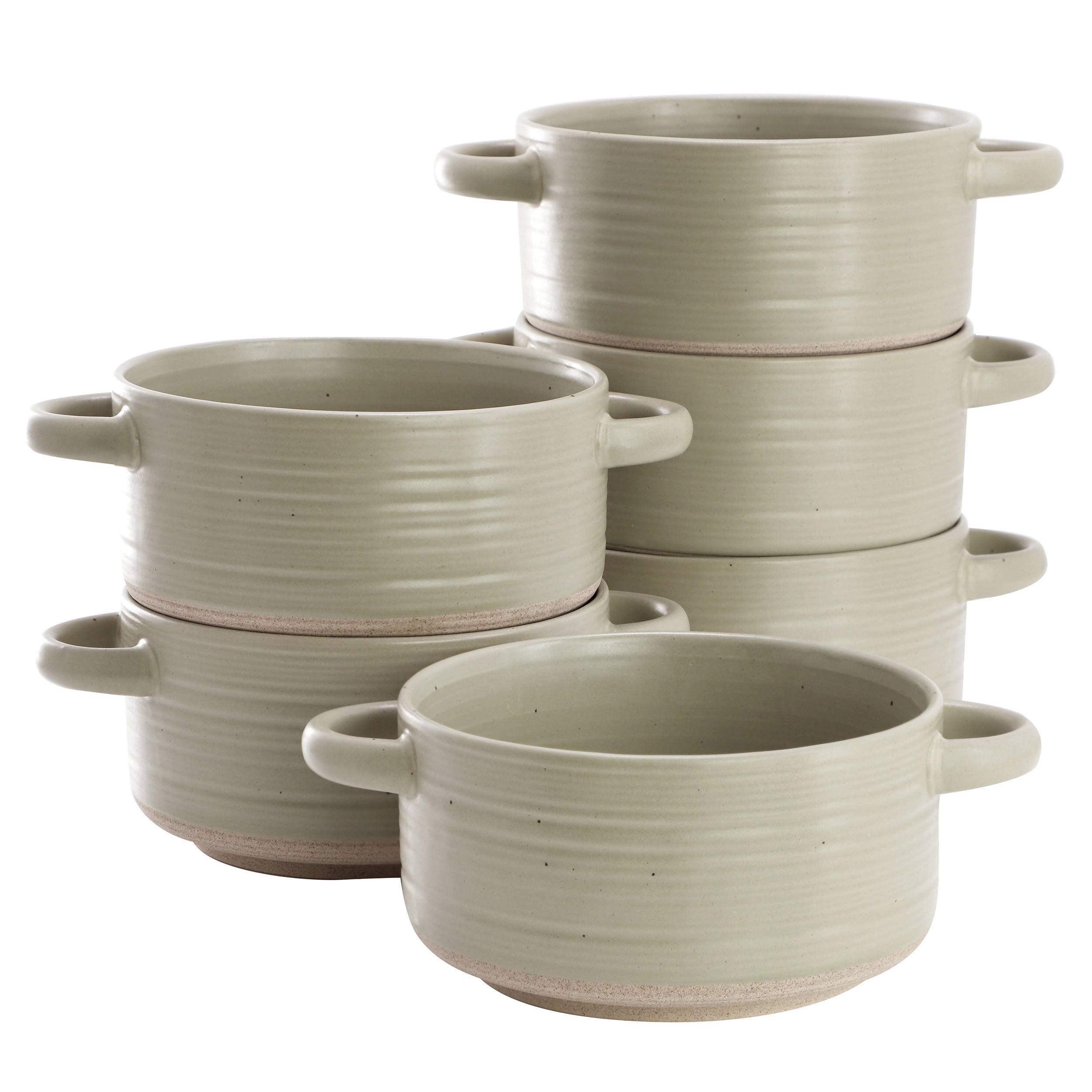 Gibson Elite Monaco Circle 6 Piece Inch Stoneware Soup Bowls with Handles Cream