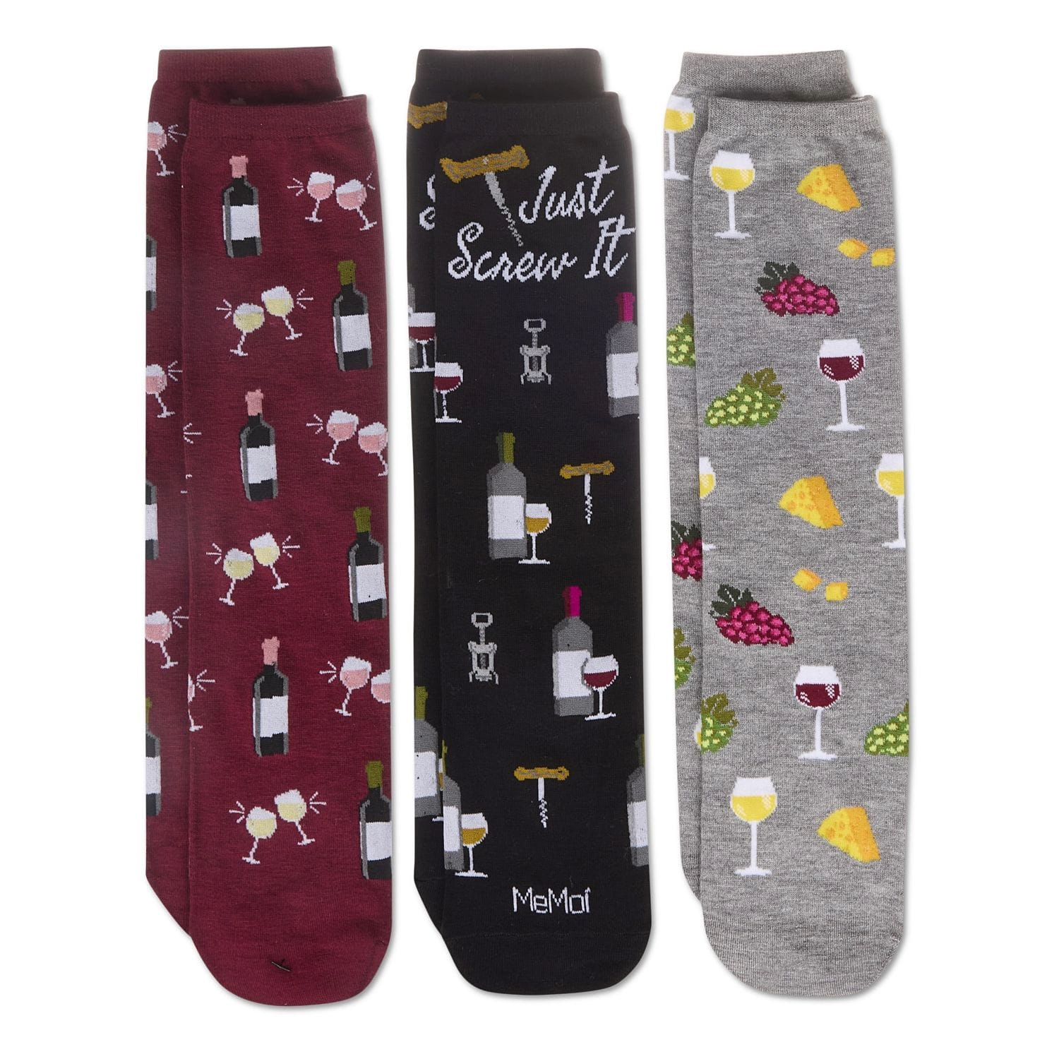 MeMoi Boxed Wine 3 Pack Gift Set Crew Socks