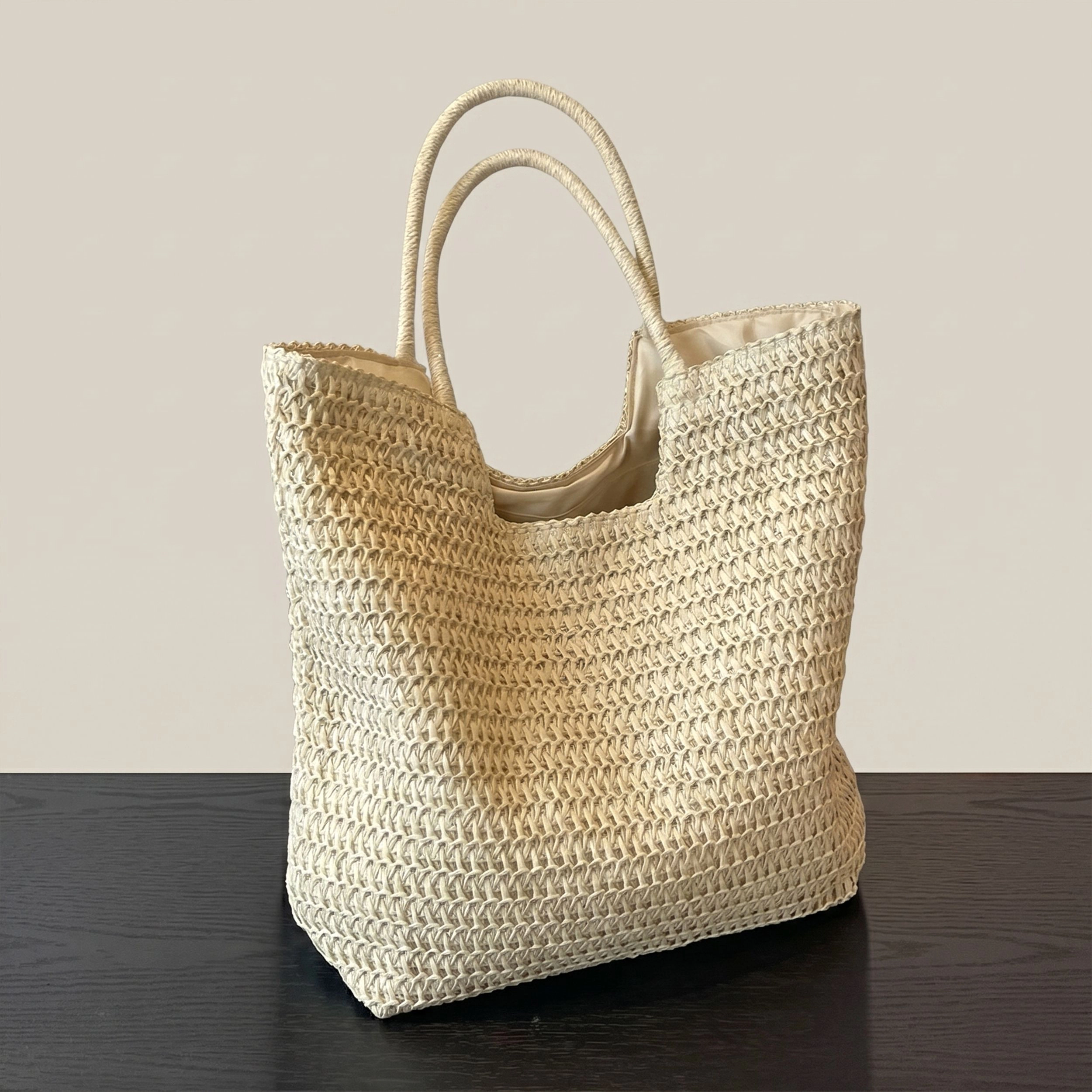 Alilang Women's Woven Straw Tote Bag with Shoulder Straps Lightweight Crochet Knit Everyday Carry Bag, Beige