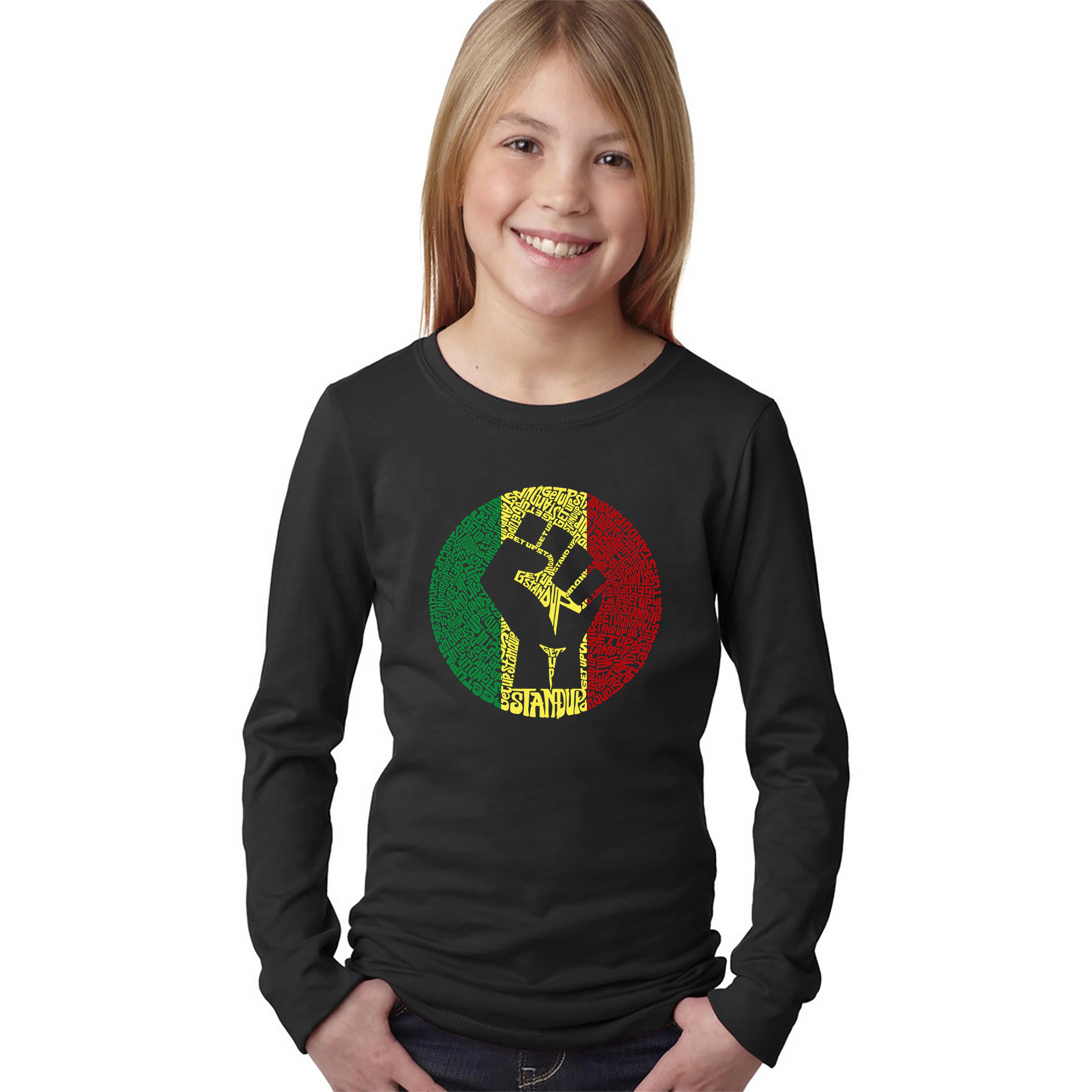 LA Pop Art Girls Long Sleeve Word T-Shirt - Get Up Stand