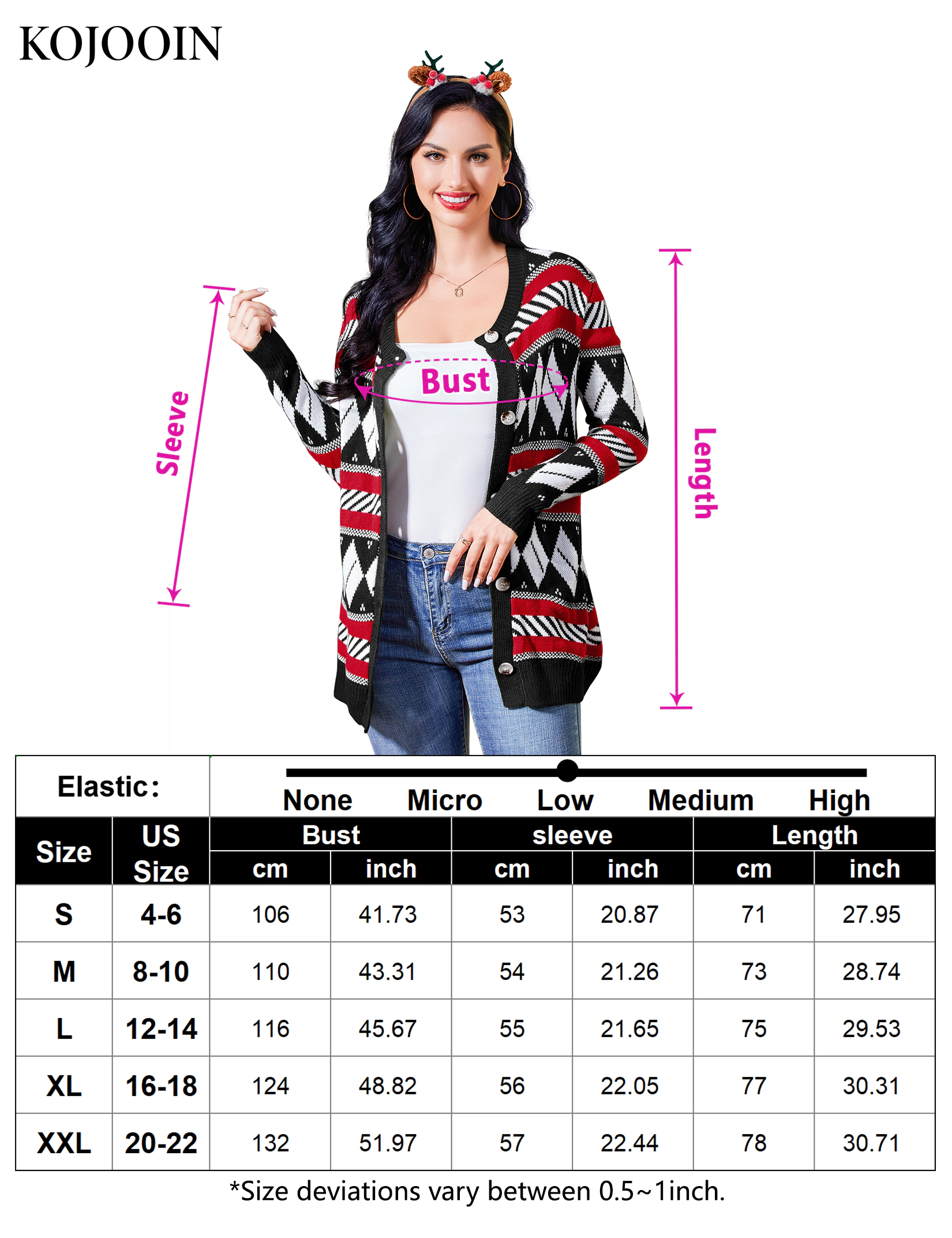 KOJOOIN Women's Festive Open Front Button Knit Cardigan Color Block Ribbed Cuffs Top Coats