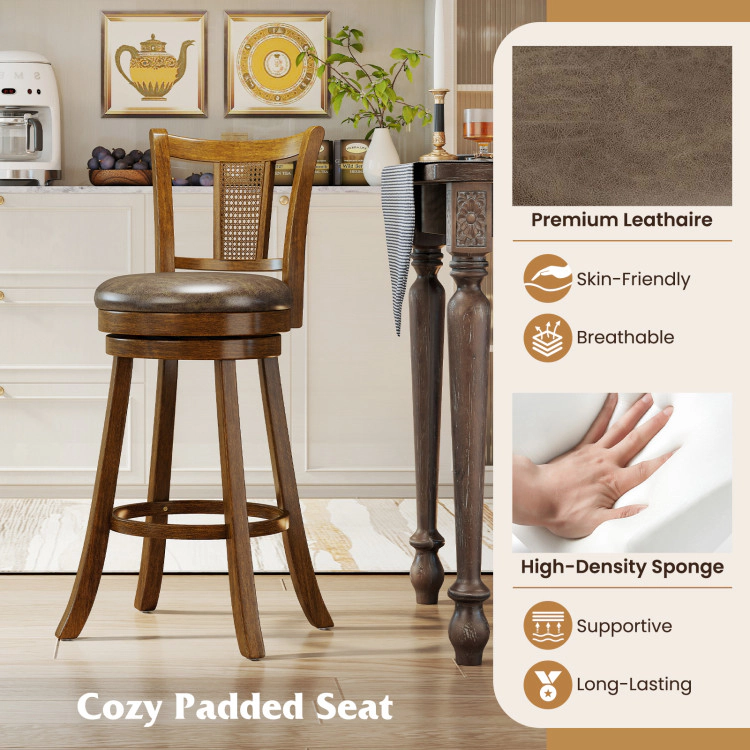Hivvago Modern Bar Stools with Woven Rattan Back and Solid Wood Legs