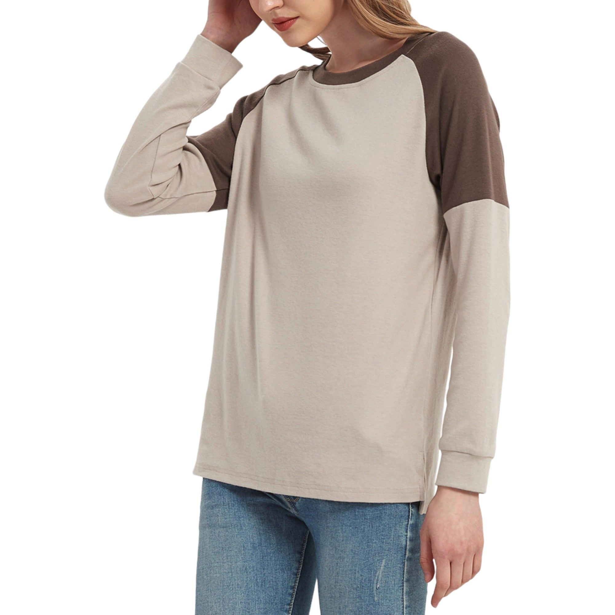 Anna-Kaci Women's Colorblock Crewneck Sweatshirt with Side Slits