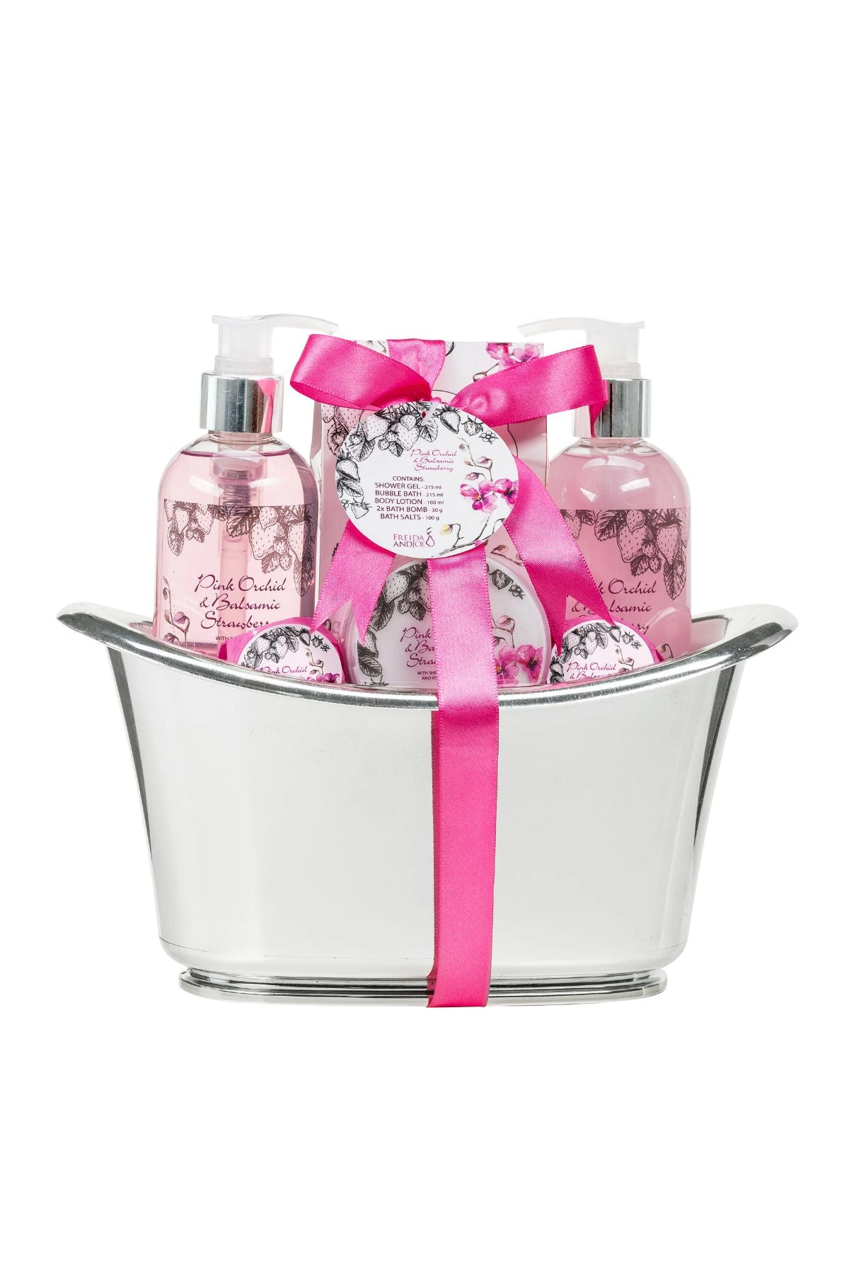 Freida and Joe Pink Orchid & Strawberry Bath & Body Spa Gift Set In A Tub