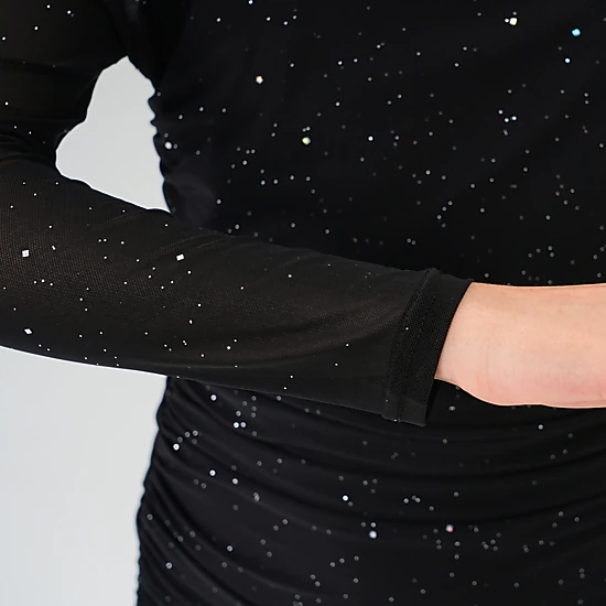 2Bunnies Girls' Tween Teen 8Y-14Y Glitter Shimmer Mesh Long Sleeve Ruched Bodycon Party Dress