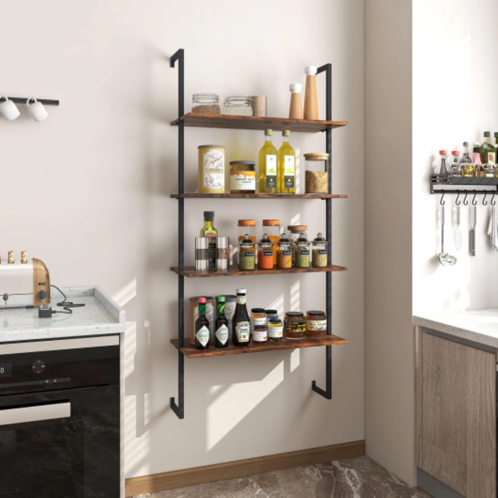 Hivvago 4-Tier Industrial Ladder Bookshelf with Metal Frame-Coffee