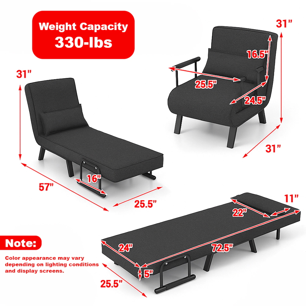 Hivvago 6 Position Adjustable Sleeper Sofa Chair with Cushion Convertible Armchair Lounger and Bed