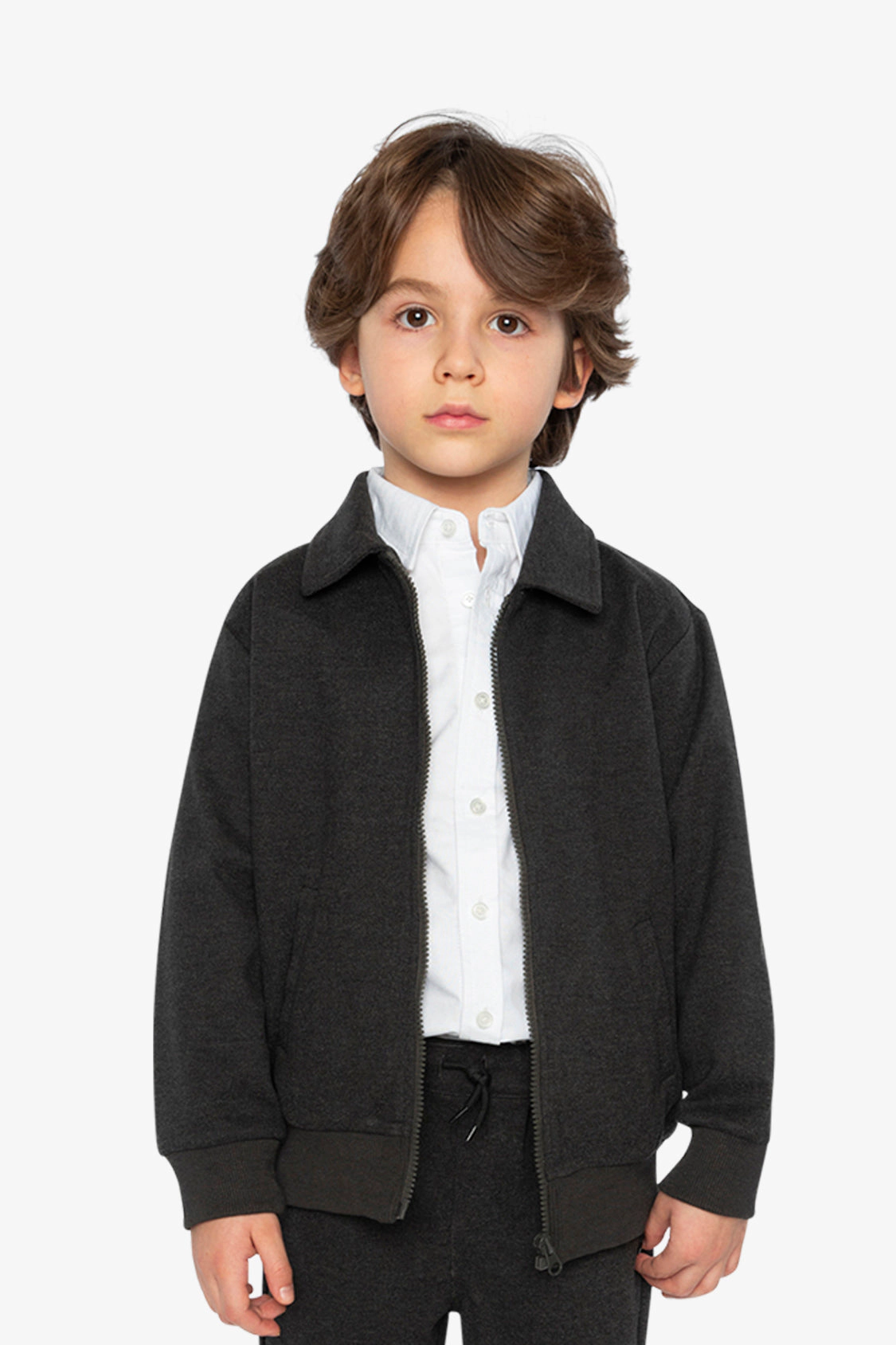 Deux par Boys Ribbed Trim Front Zip Stretch Twill Jacket