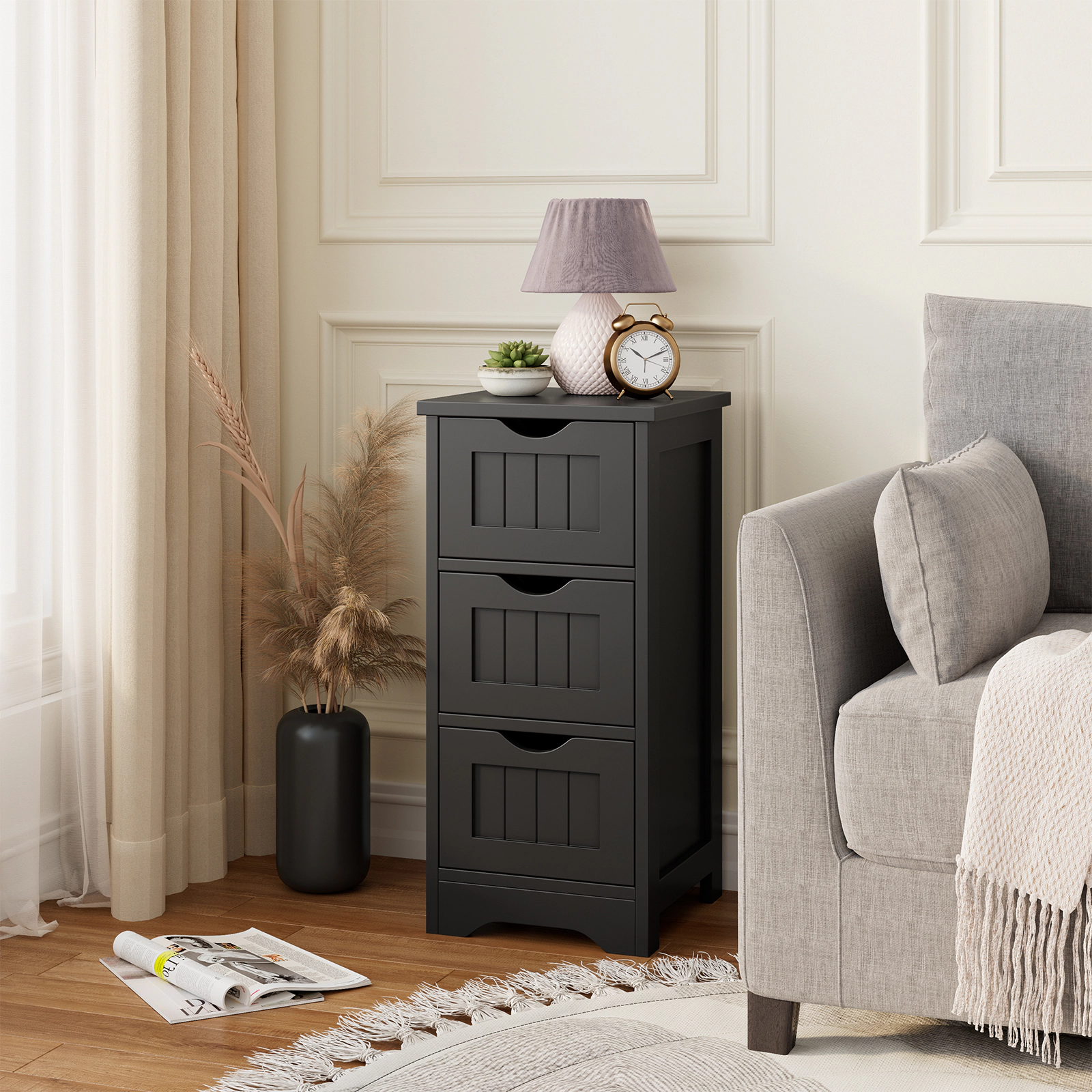 SlickBlue Vertical MDF Storage Cabinet with 3 Drawers and Compact Design