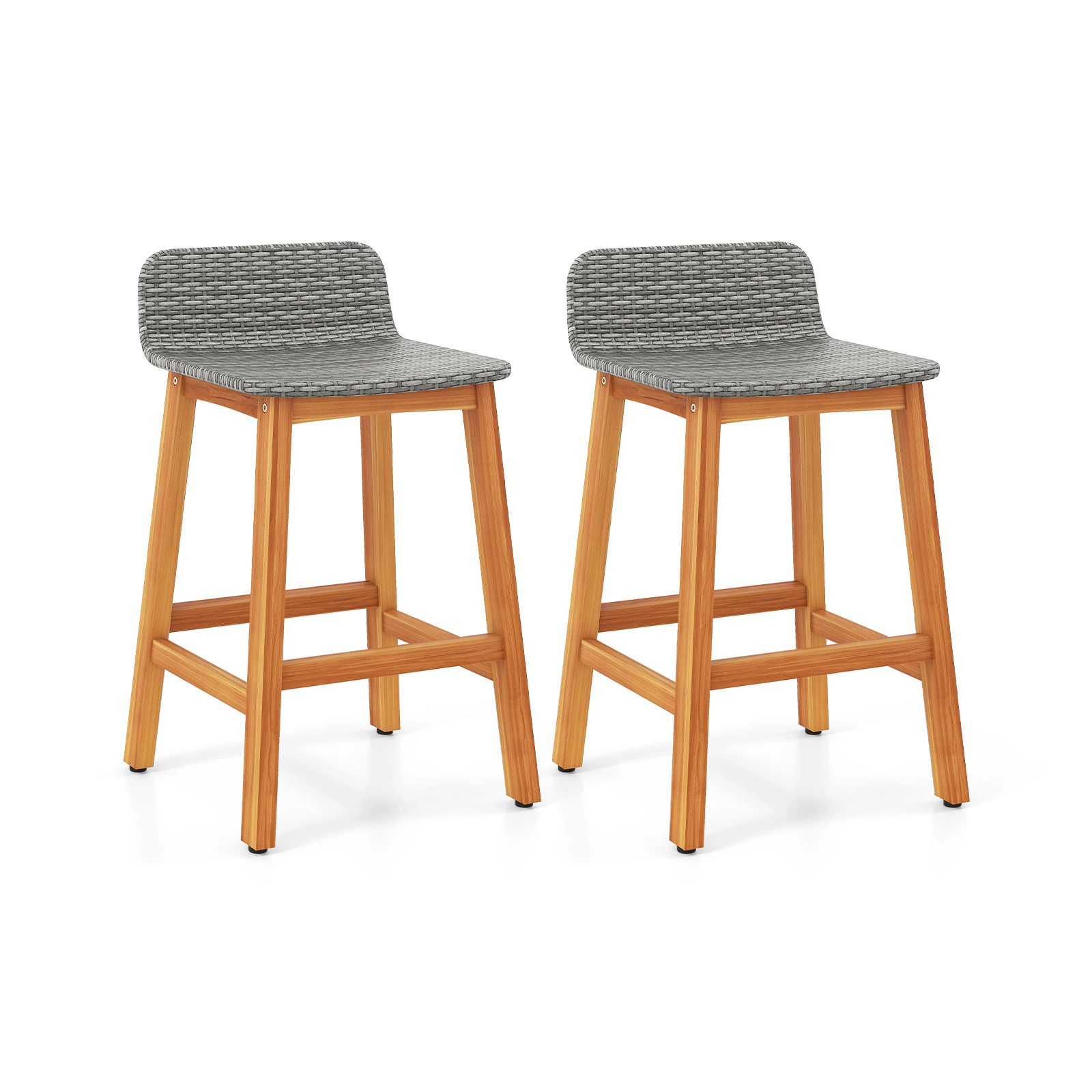 SUGIFT Outdoor Bar Stool Chair Set 400-lb Capacity 26-in Seat Height Natural