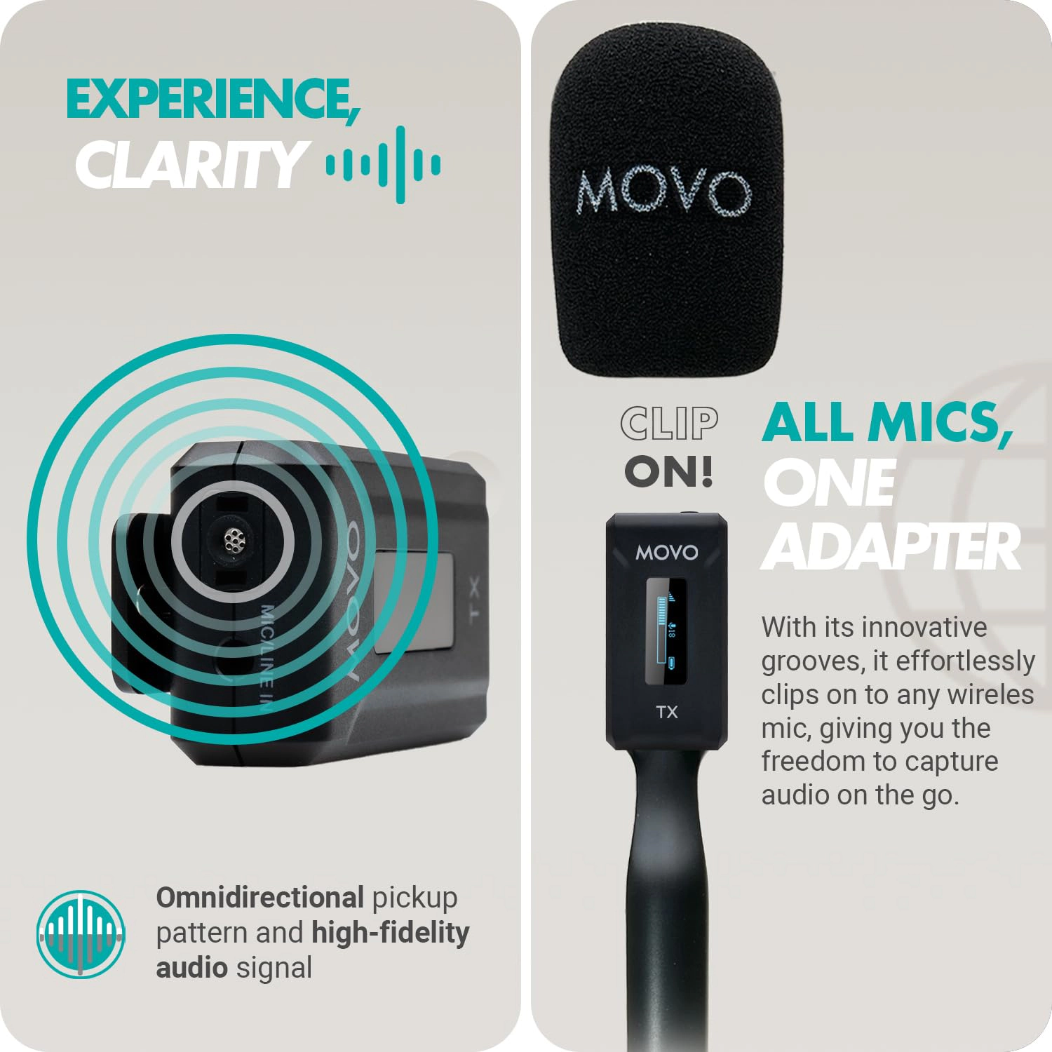 Movo WMX-2-L Wireless Lavalier Microphone for iPhone/Lightning Devices with WMX-HM Handheld Adapter - Lapel Mic