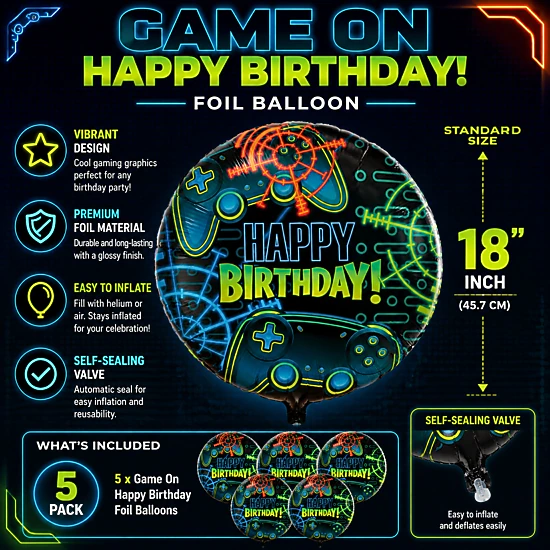LoonBalloon Game On Adventure Foil Balloons - 5 Pack, 18 in, Color ...