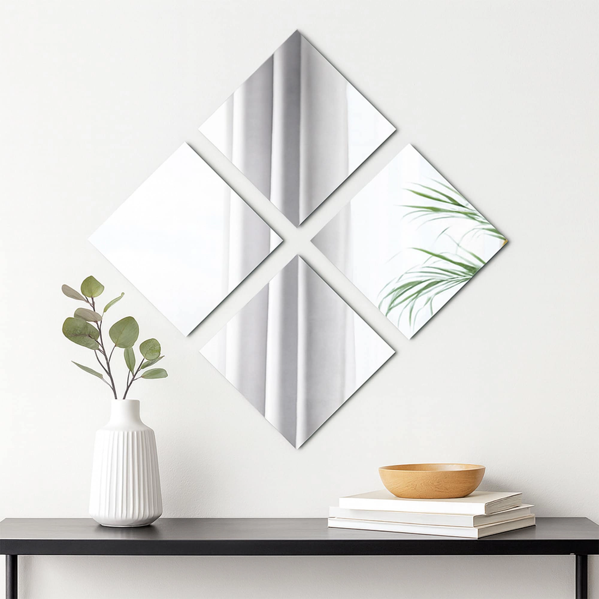Evideco French Home Goods Set of 4 Frameless Glass Wall Mirrors 11.11in Silver