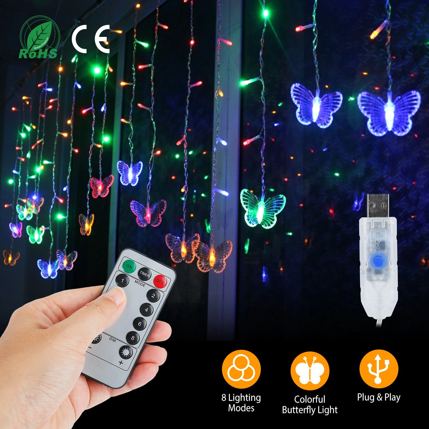 GBruno USB Butterfly Curtain String Lights