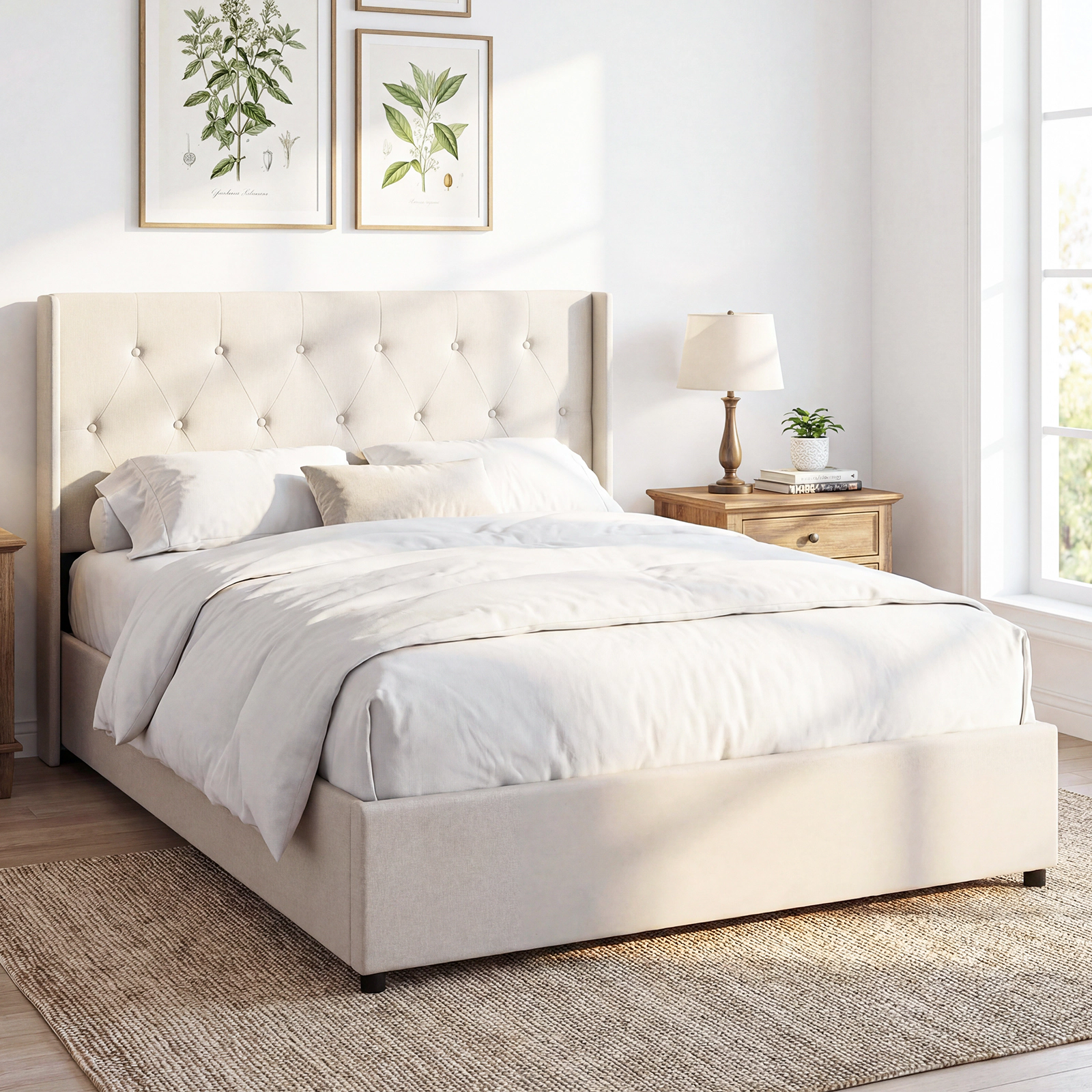 LJG Queen Lift-up Storage Bed Modern Linen Upholstered Platform