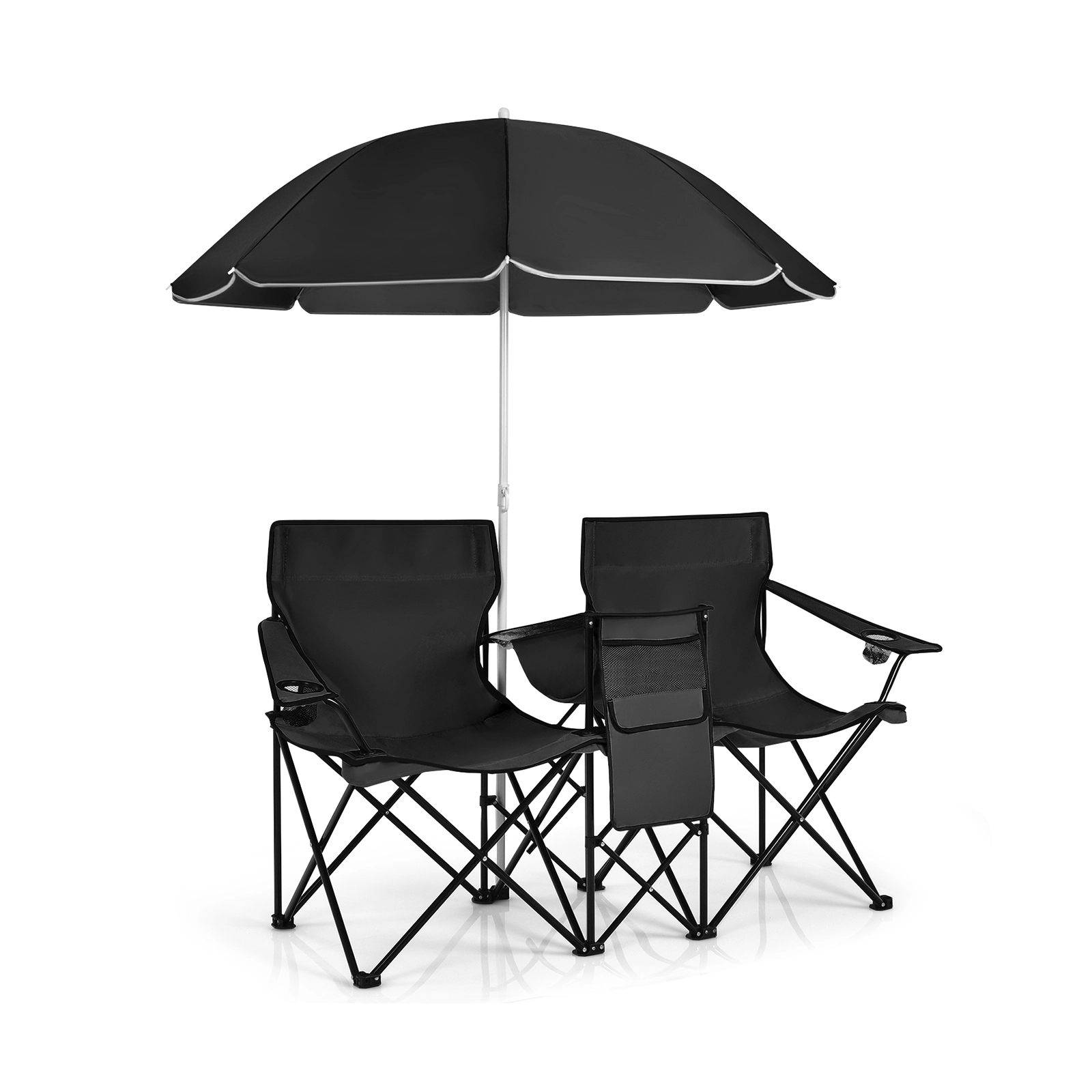 SUGIFT 2-Person 600-lb Capacity Folding Double Chair Loveseat with Height-Adjustable Umbrella and Cooler Bag