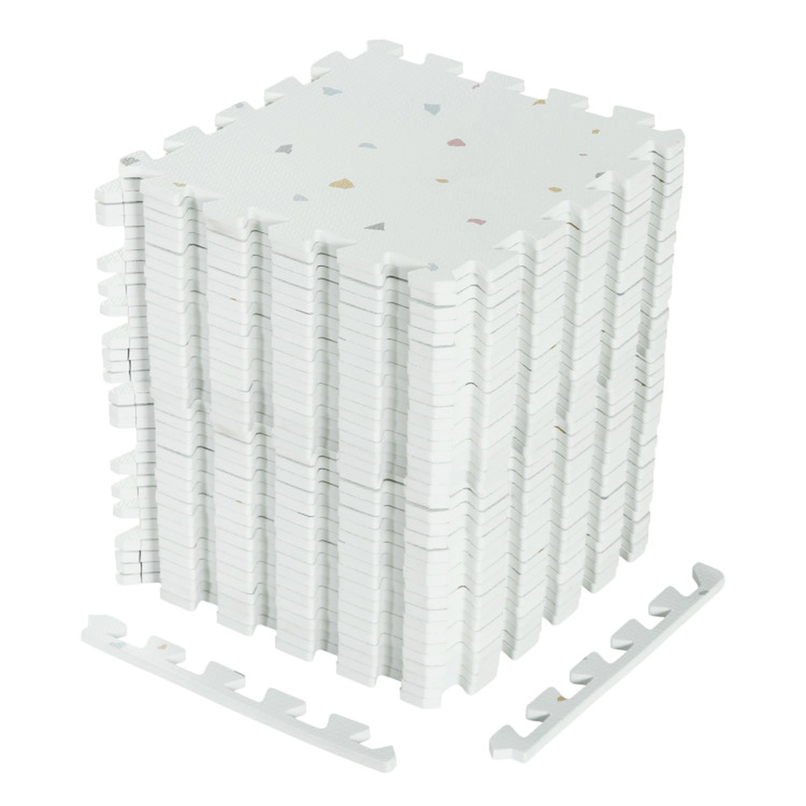 SUGIFT White Terrazzo 36 Piece Interlocking Foam Exercise Mat Set with Widened End Borders 13-in W 12.5-in D