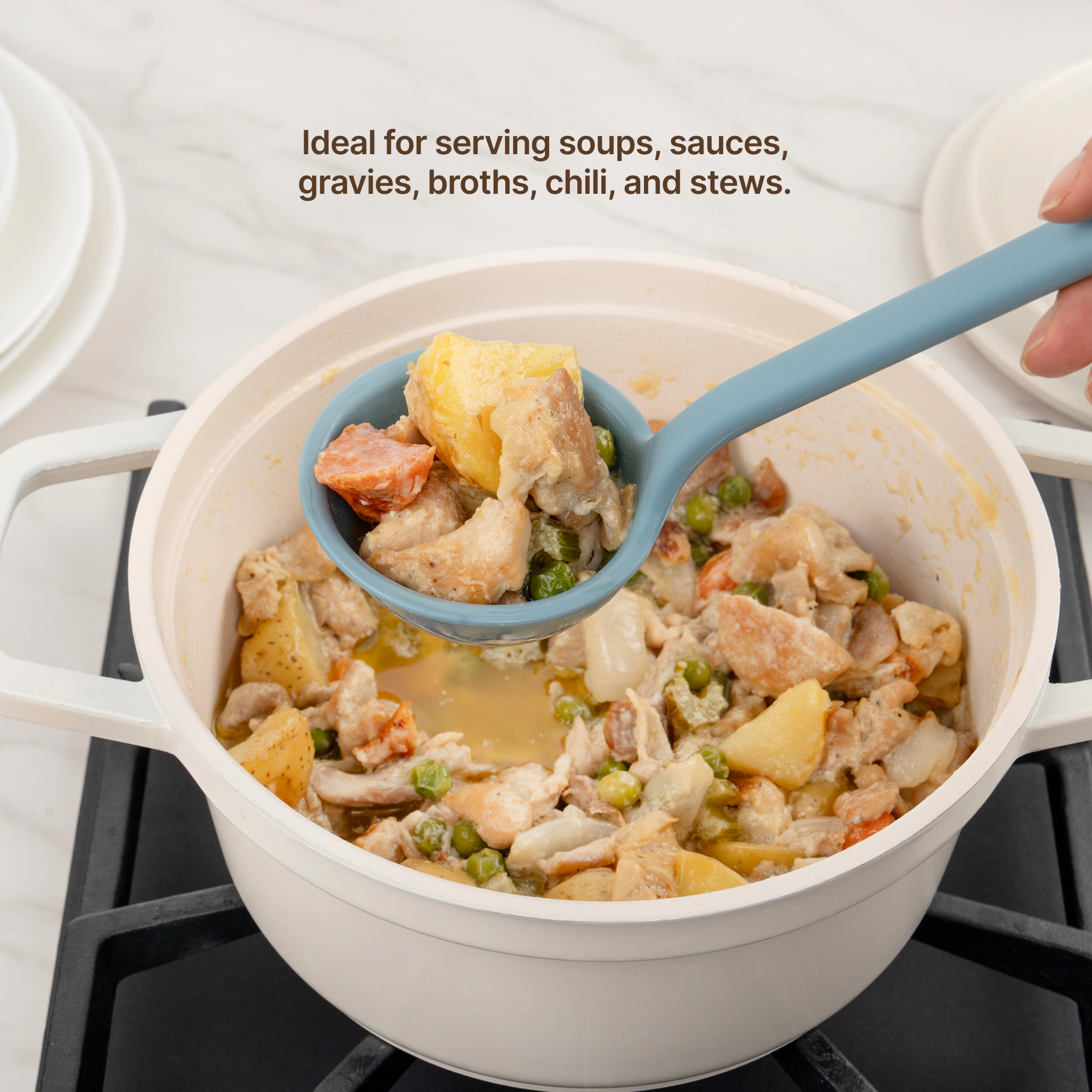 Elihome Classic Ladle - Flexible Silicone Soup with Pour Spout and Measuring Markings