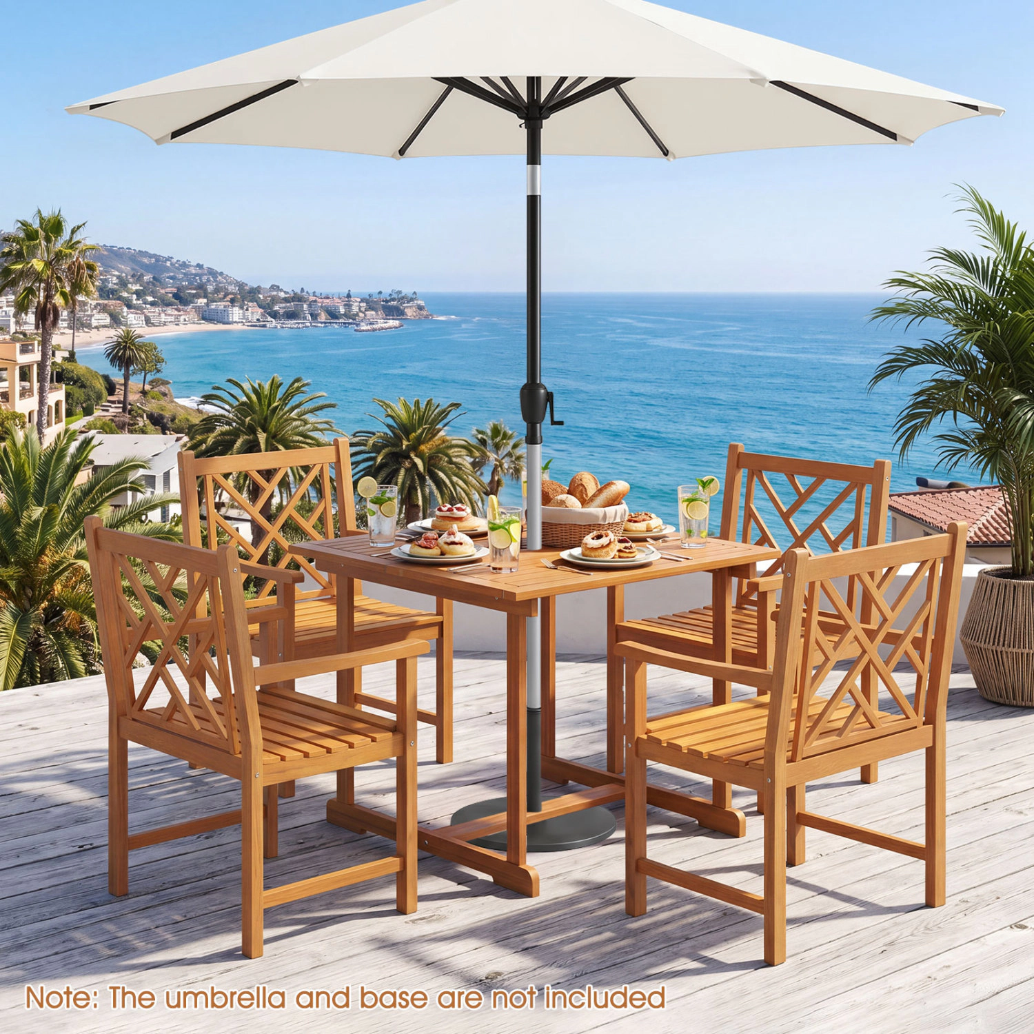 LJG 5-Piece Square Patio Dining Set for 4 with Acacia Table & Armchairs for Outdoor