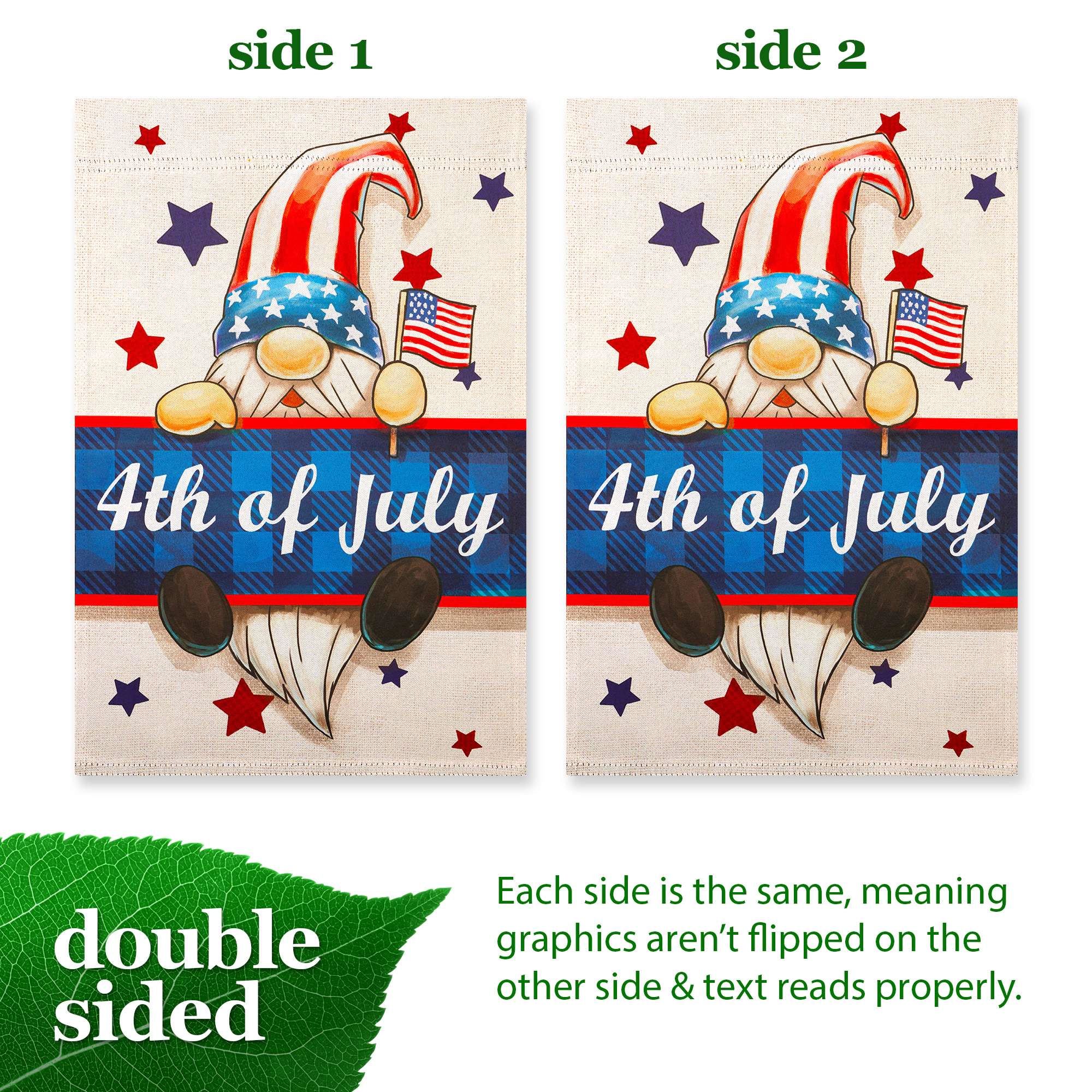 G128 4th of July Gnome Garden Flag 12x18 Inch Double-Sided Patriotic Yard Decoration