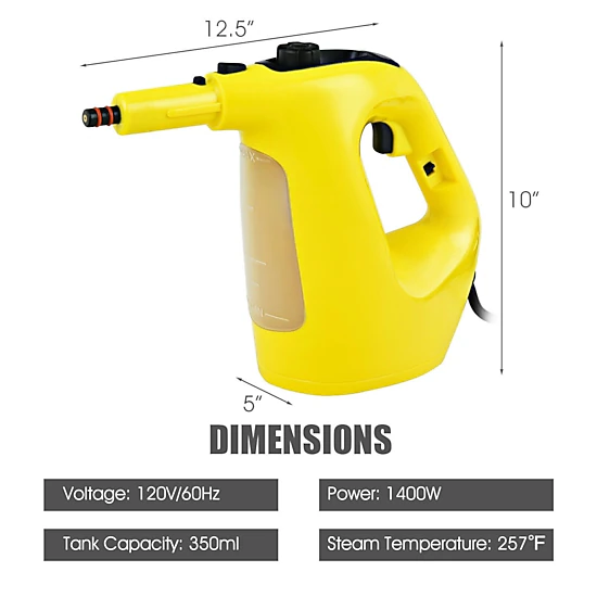 LJG 1400W Handheld Steam Cleaner with 14-Piece Accessory Kit and Child Lock