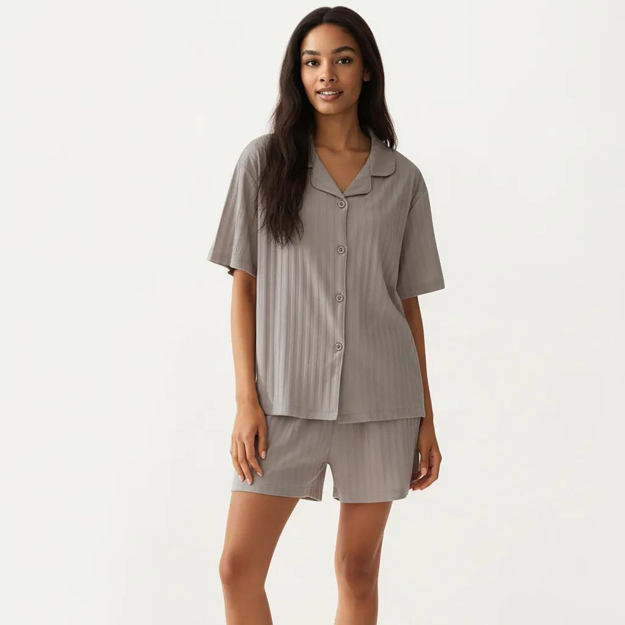 Anna-Kaci Women's 2-Piece Short Sleeve Button Down Pajama Top with Notch Collar and Relaxed Fit Shorts