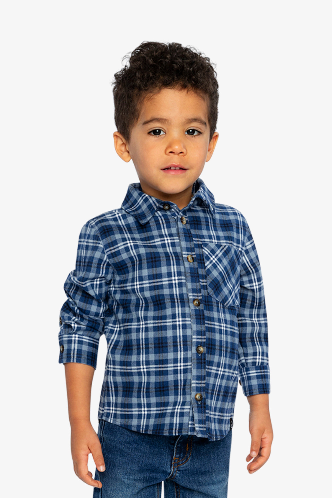Deux par Boys Button Front Plaid Shirt with Chest Pocket
