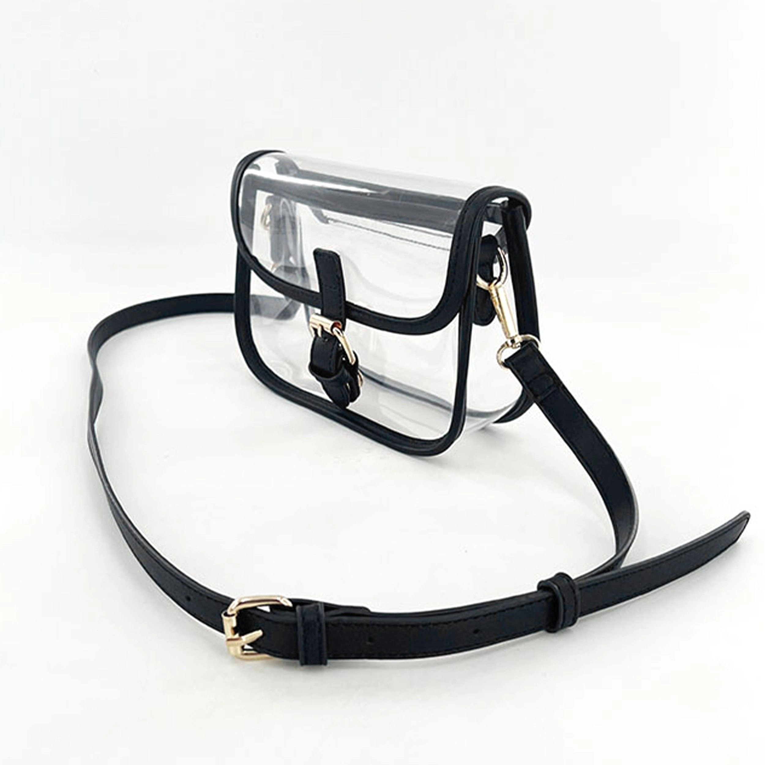 Alilang Women's Clear Crossbody Handbag with Adjustable Strap and Buckle Flap Closure, Black Trim