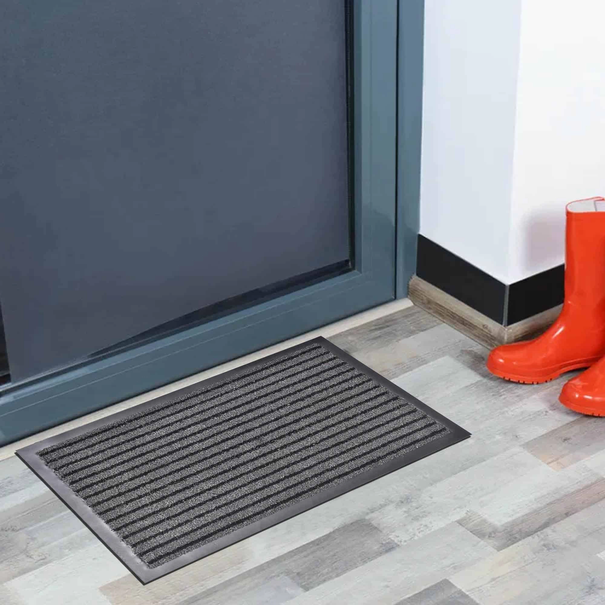 Evideco French Home Goods Gray and Black Stripes Stripes Polypropylene Doormat 24 x 16 Inches
