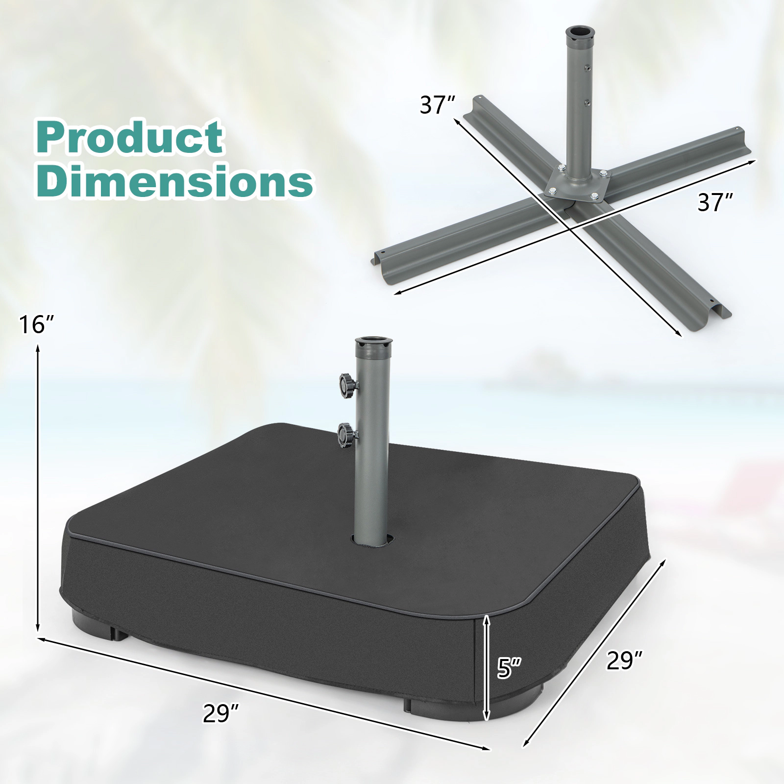 Slickblue Fillable Patio Umbrella Base with Sandbags for Up to 15 Ft Umbrella