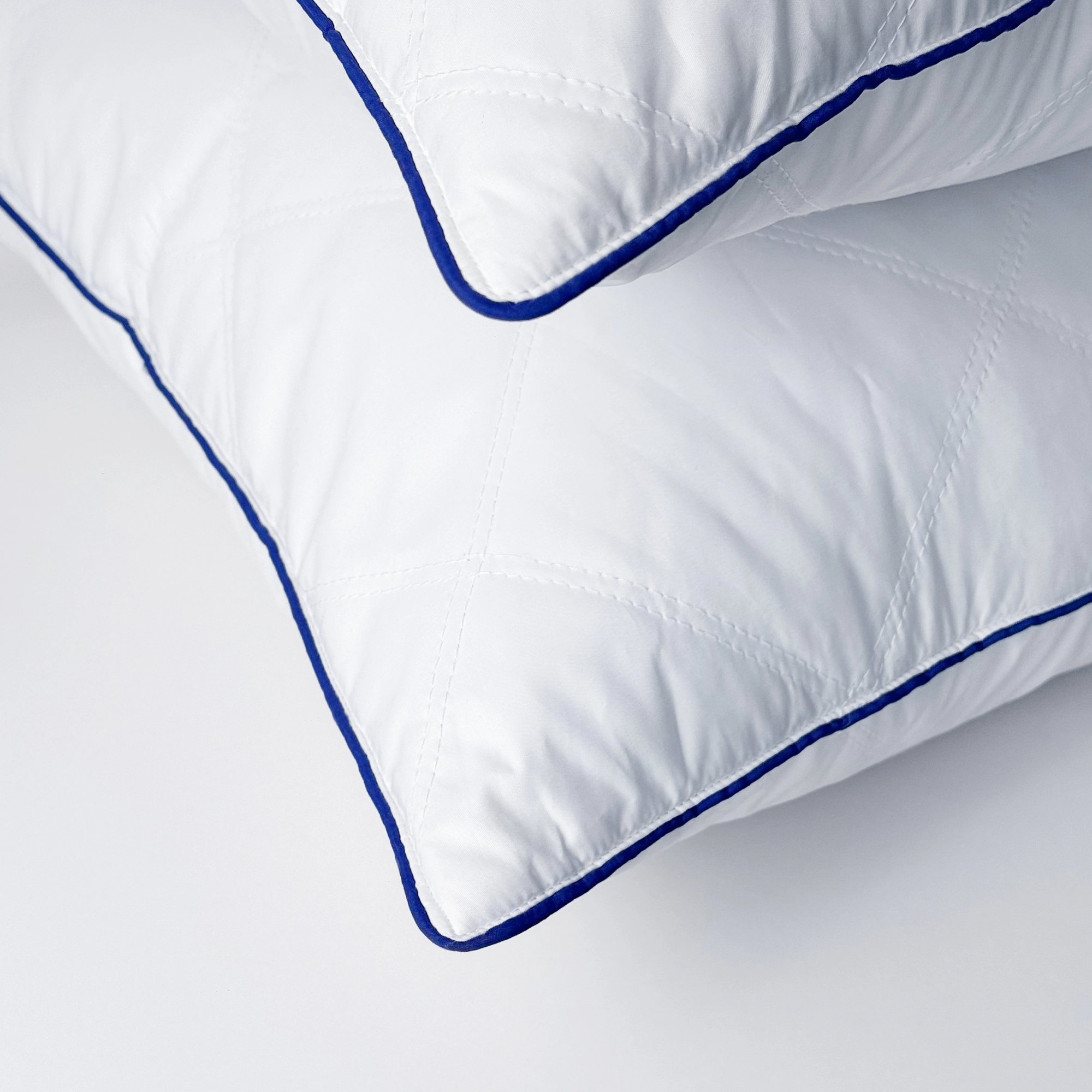 Unikome Diamond Quilted Goose Feather Pillow Set of 2, Navy Piped Hotel Support Bed Pillows