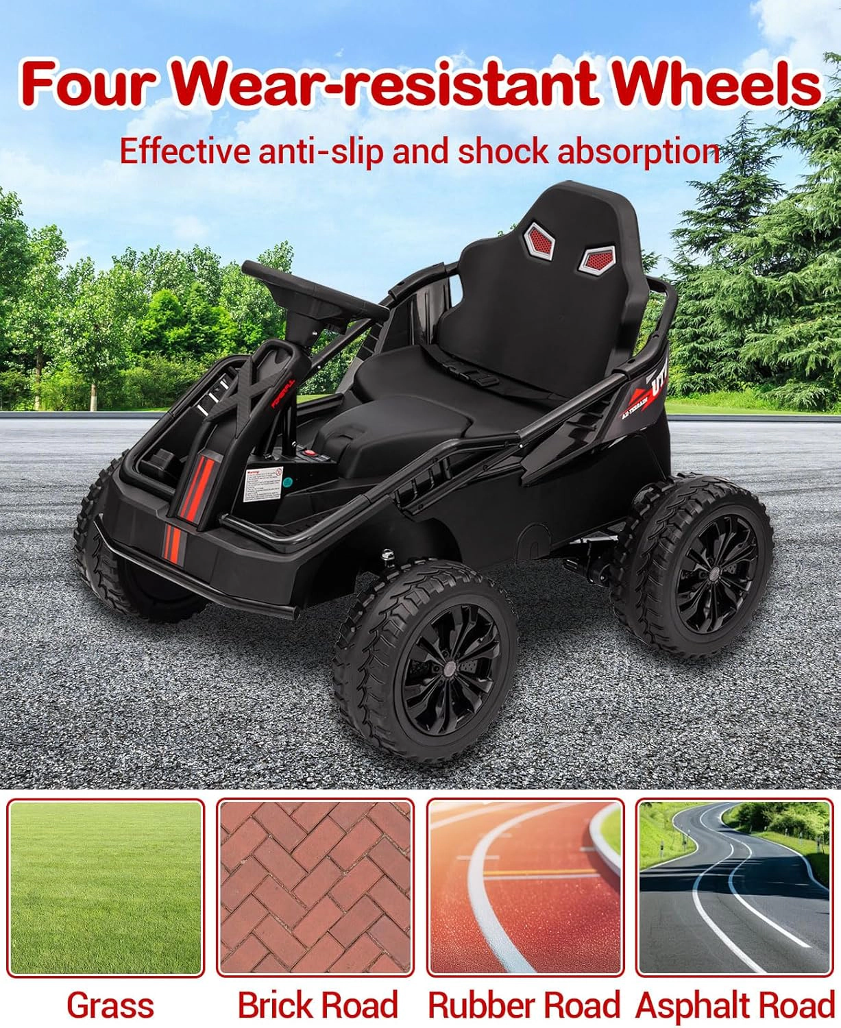 24V 4WD Ride-On Truck for Kids, Electric Utv Car with Remote, 4×200W Motors, 16" Seat, Music, LED, Shock Absorbers