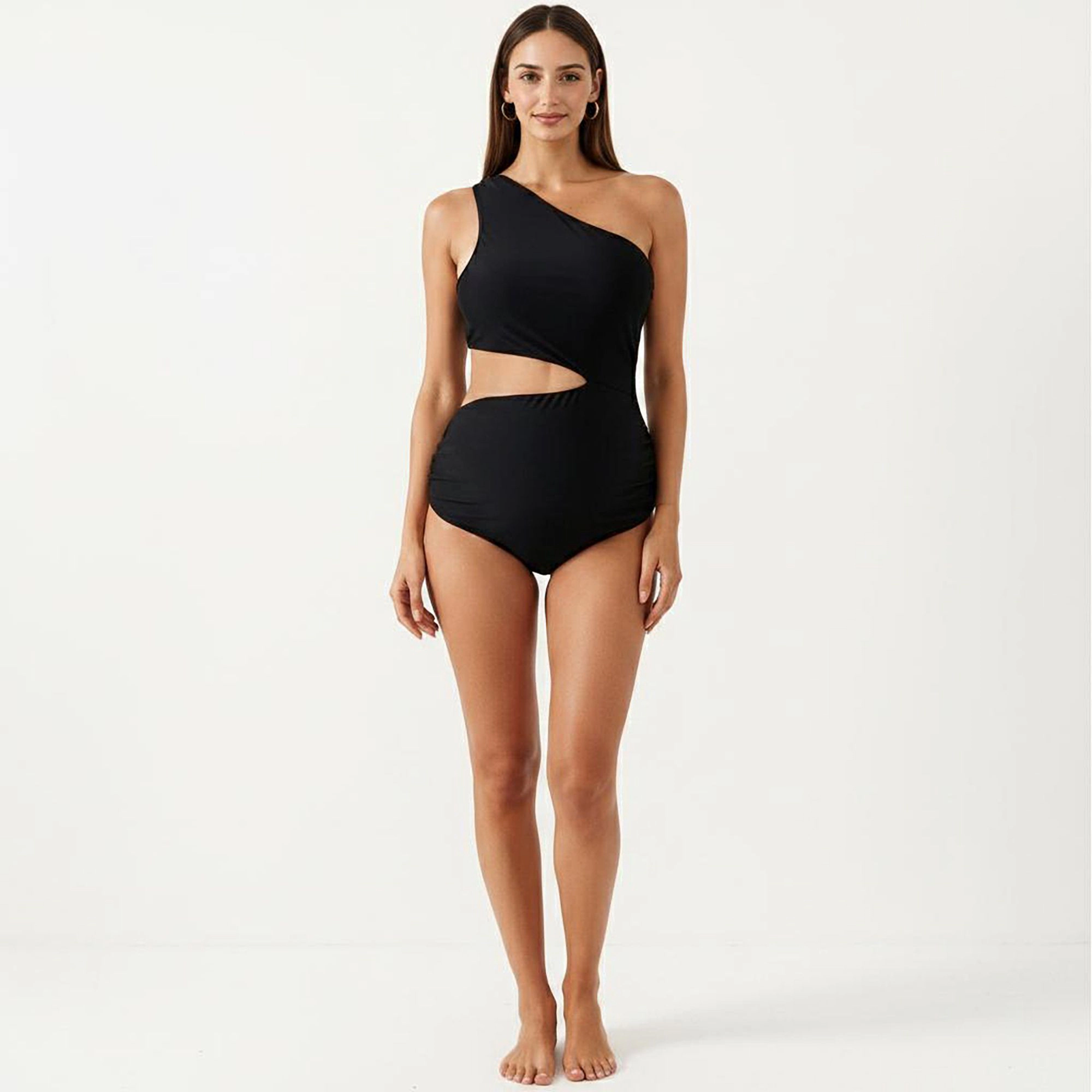 Anna-Kaci Women’s Maternity One-Shoulder Swimsuit - Cutout Detail, High-Waist Support