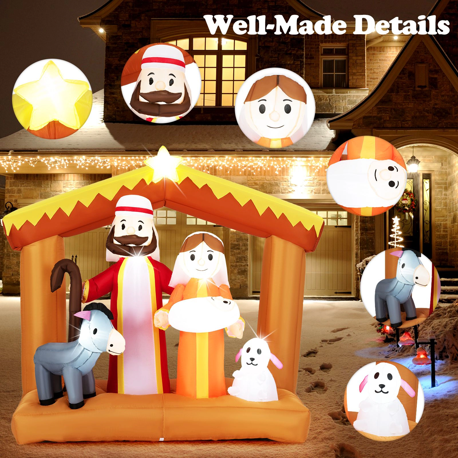 SlickBlue 6FT Christmas Nativity Scene Inflatable with LED Lights