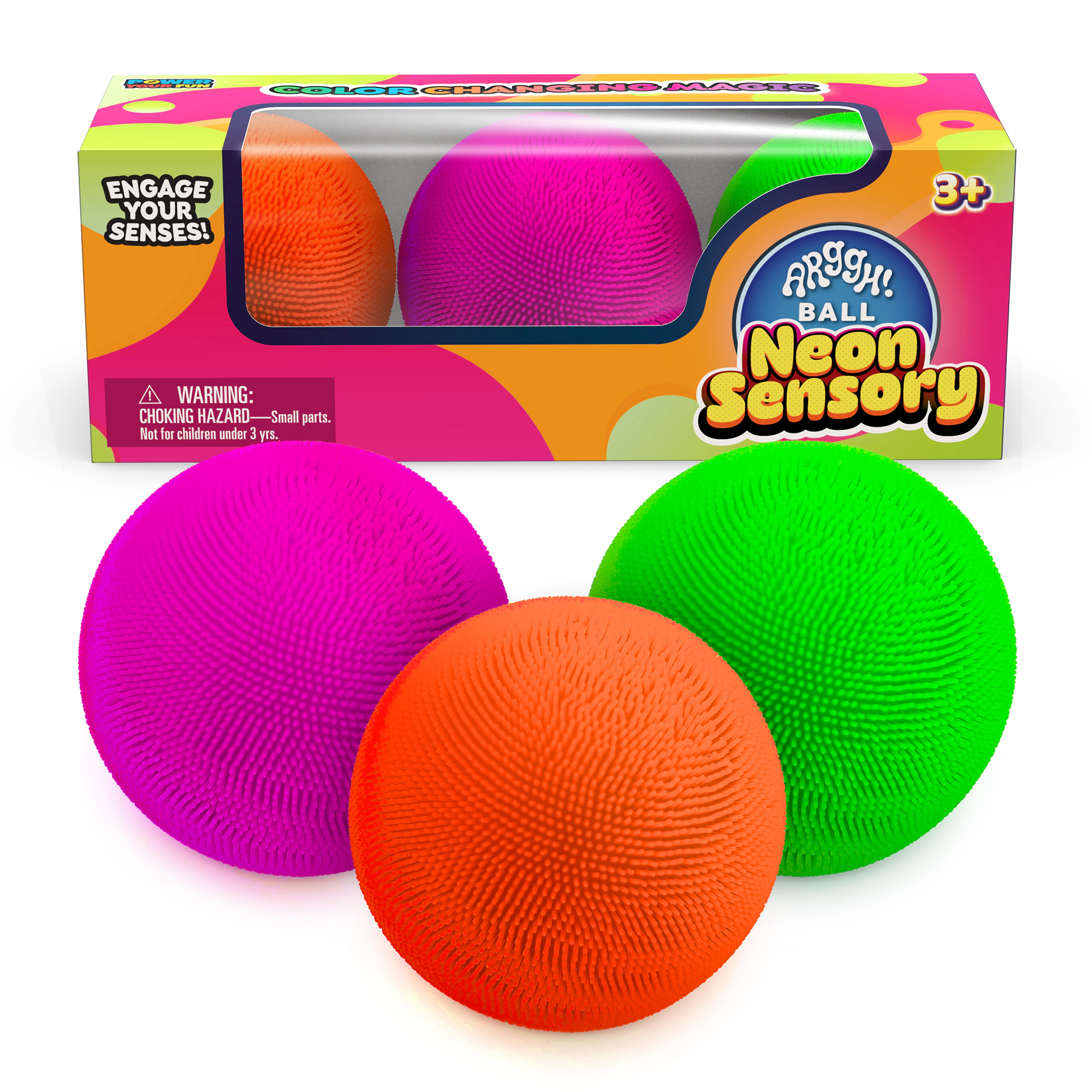 Power Your Fun 3-Pack Neon Sensory Squish Balls - Bright and Fun Stress Relief Toys For Kids