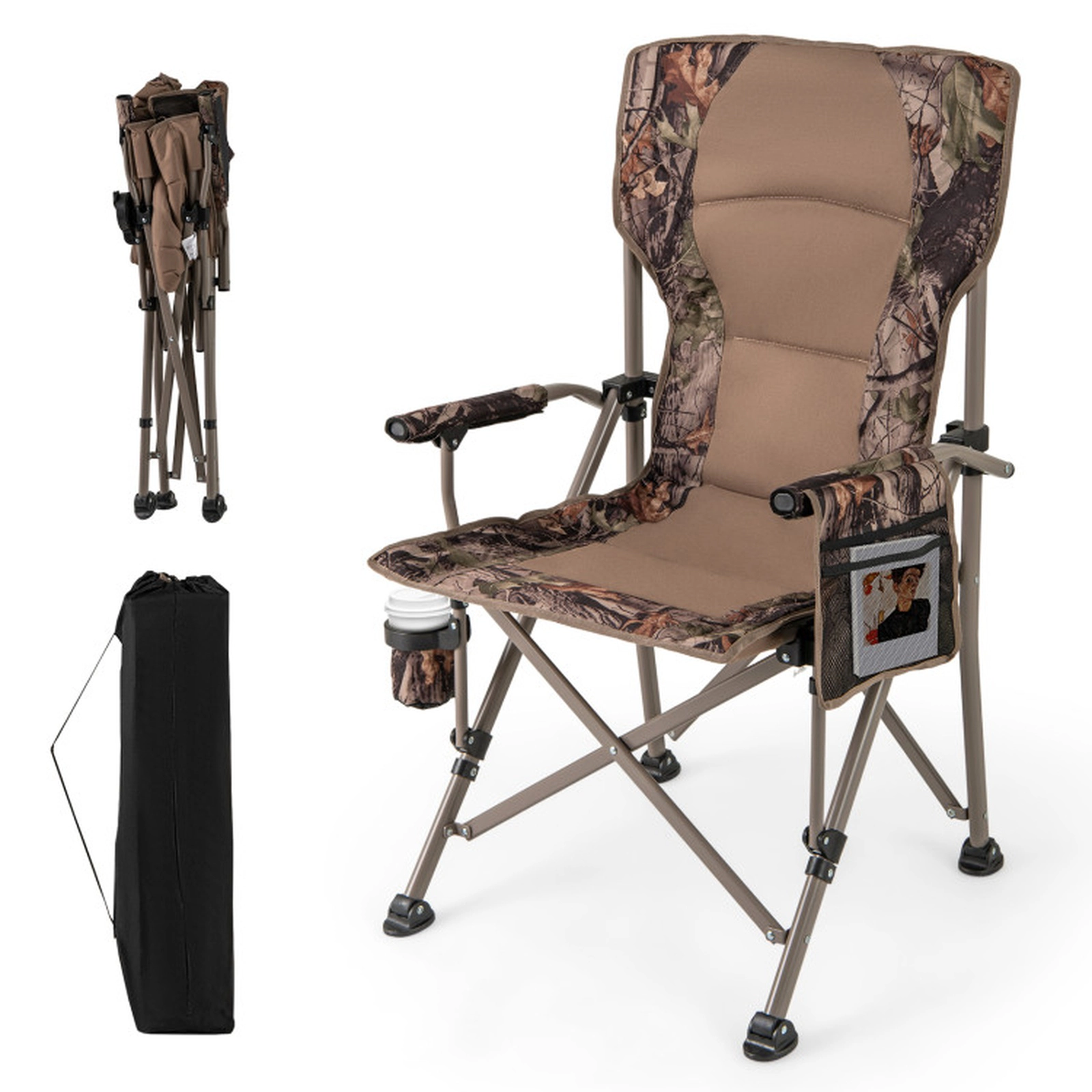 SUGIFT 400-lb Capacity 600D Oxford Folding Camping Chair with Cup Holder Mesh Pocket and Carry Bag