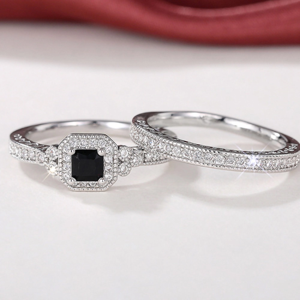 2PCS 925 Plated Silver Bridal Rings Sets