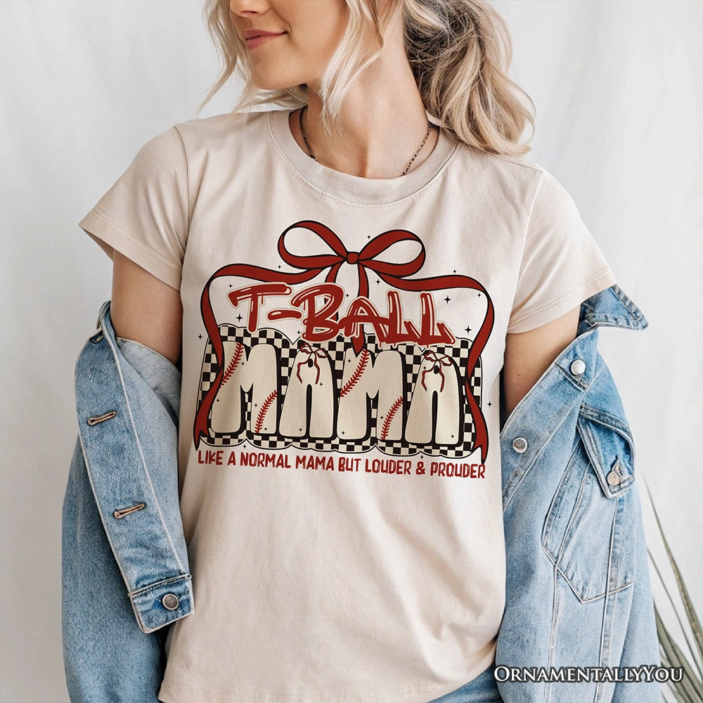 OrnamentallyYou Womens T-Ball Mama Coquette Red Bow T-Shirt