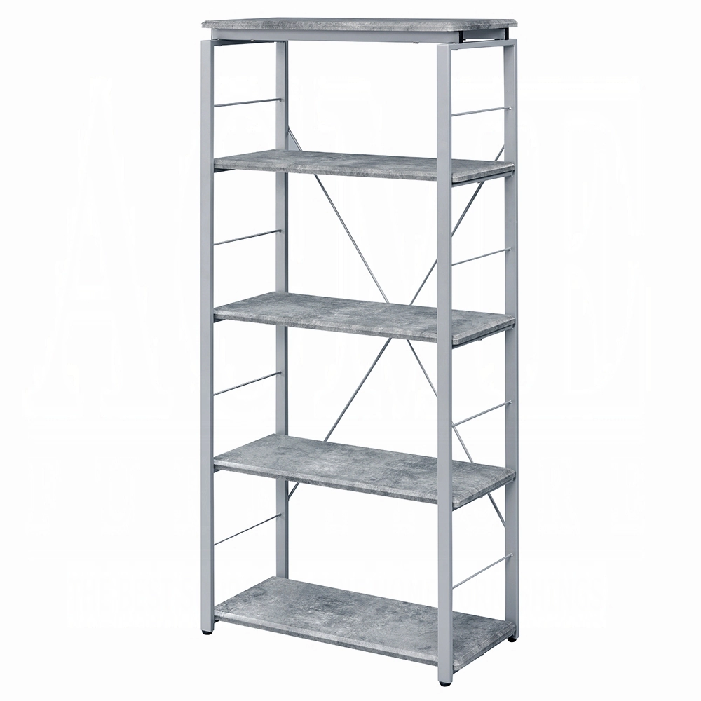 Flynama Single Piece Bookshelf Faux Concrete Silver Finish Wooden Storage Unit for Home