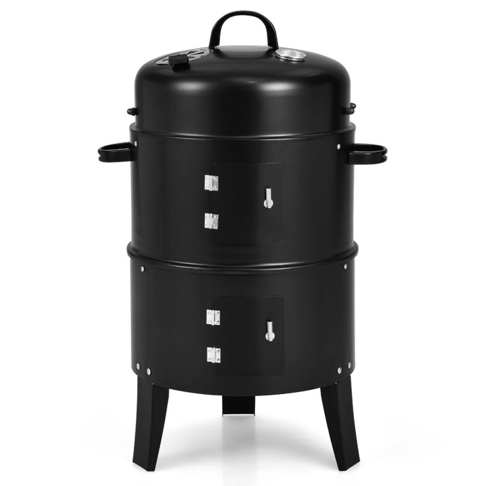 SUGIFT 3-in-1 Vertical Charcoal BBQ Grill Smoker and Fire Pit with Built-in Thermometer Black