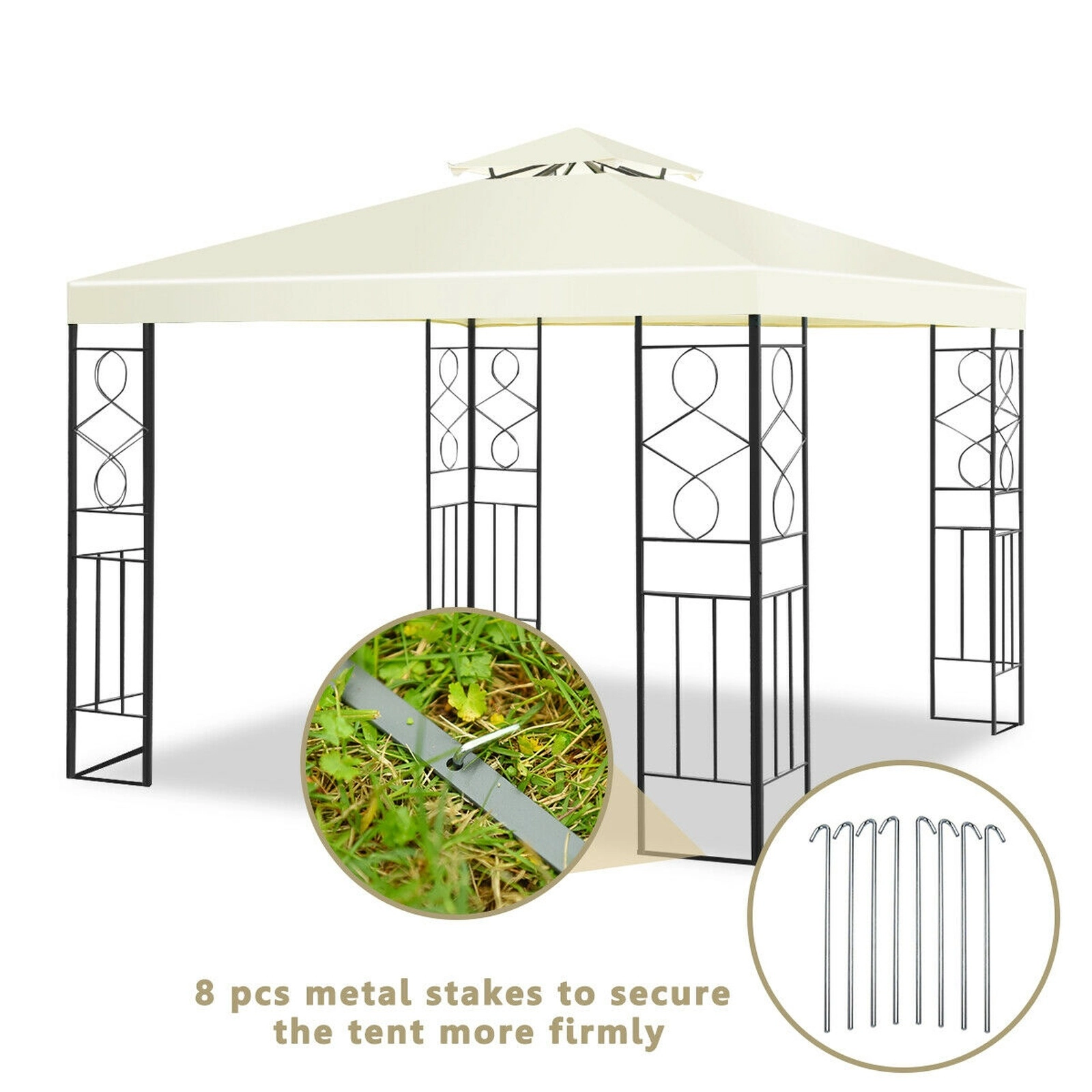 SUGIFT 2-Tier 10 x 10Patio Gazebo Canopy Tent with Steel Frame and Polyester Fabric