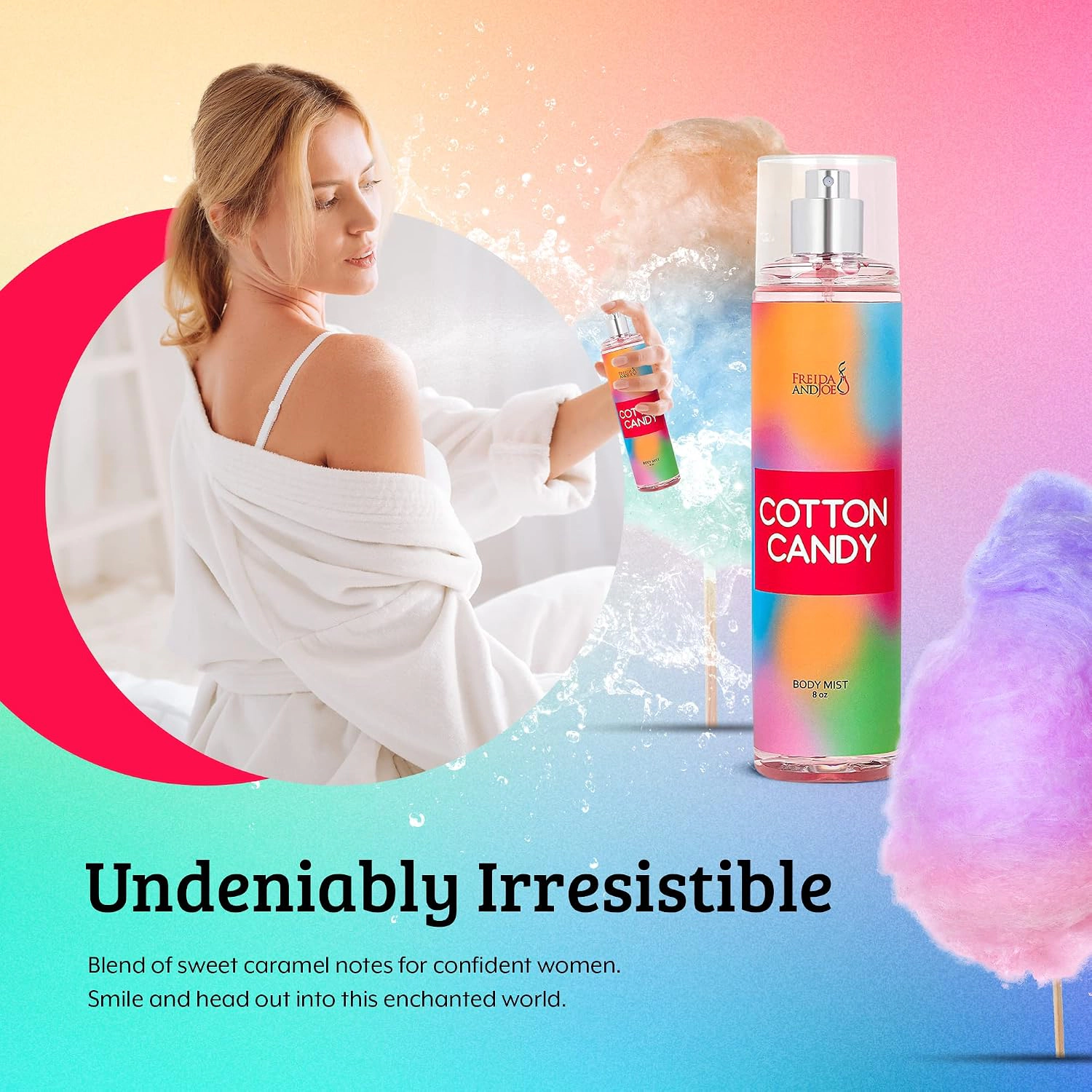 Freida and Joe Women Cotton Candy Fragrance Body Mist in 8oz Spray Bottle