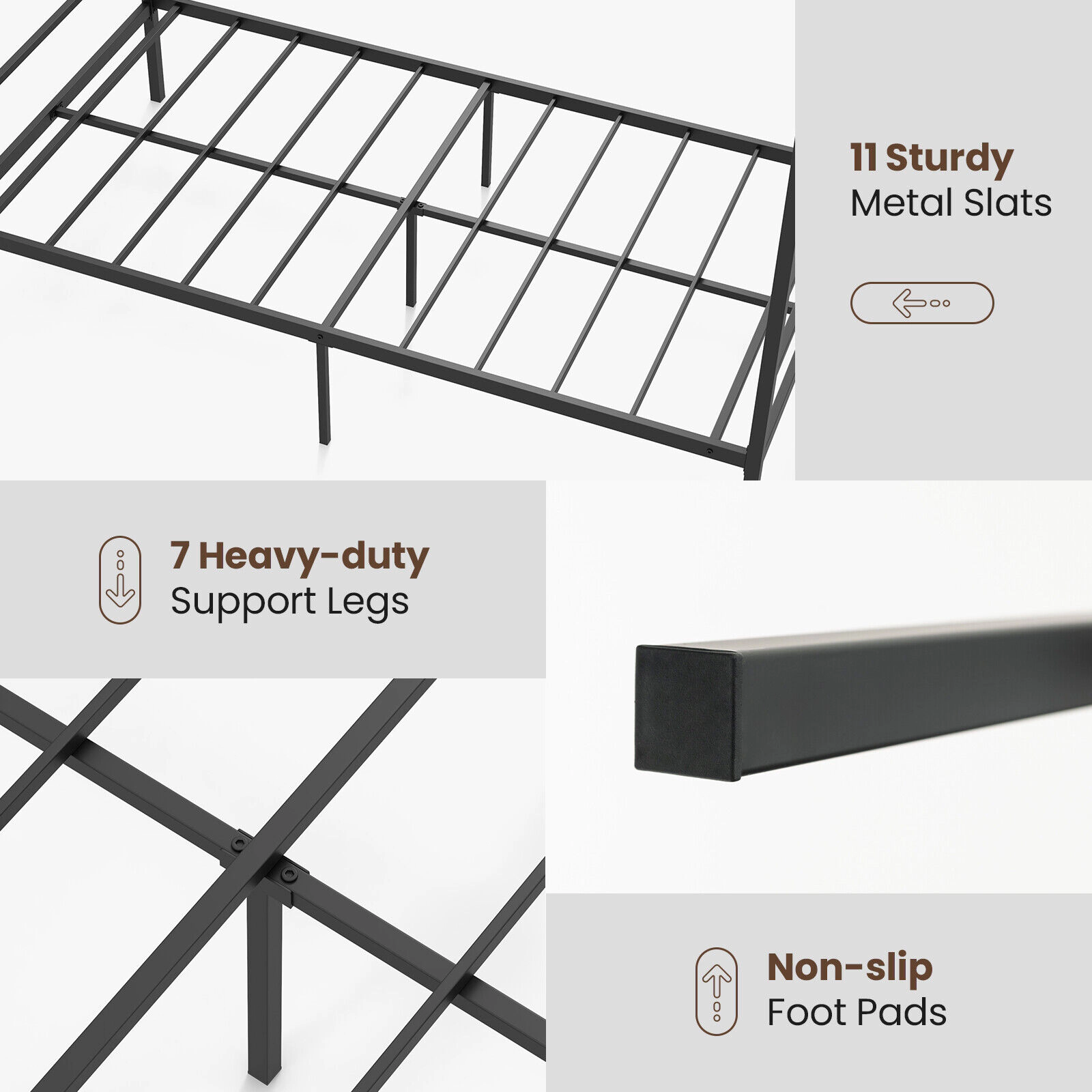 SUGIFT Twin Metal Canopy Bed Frame, Black, 4-Post Platform Bed