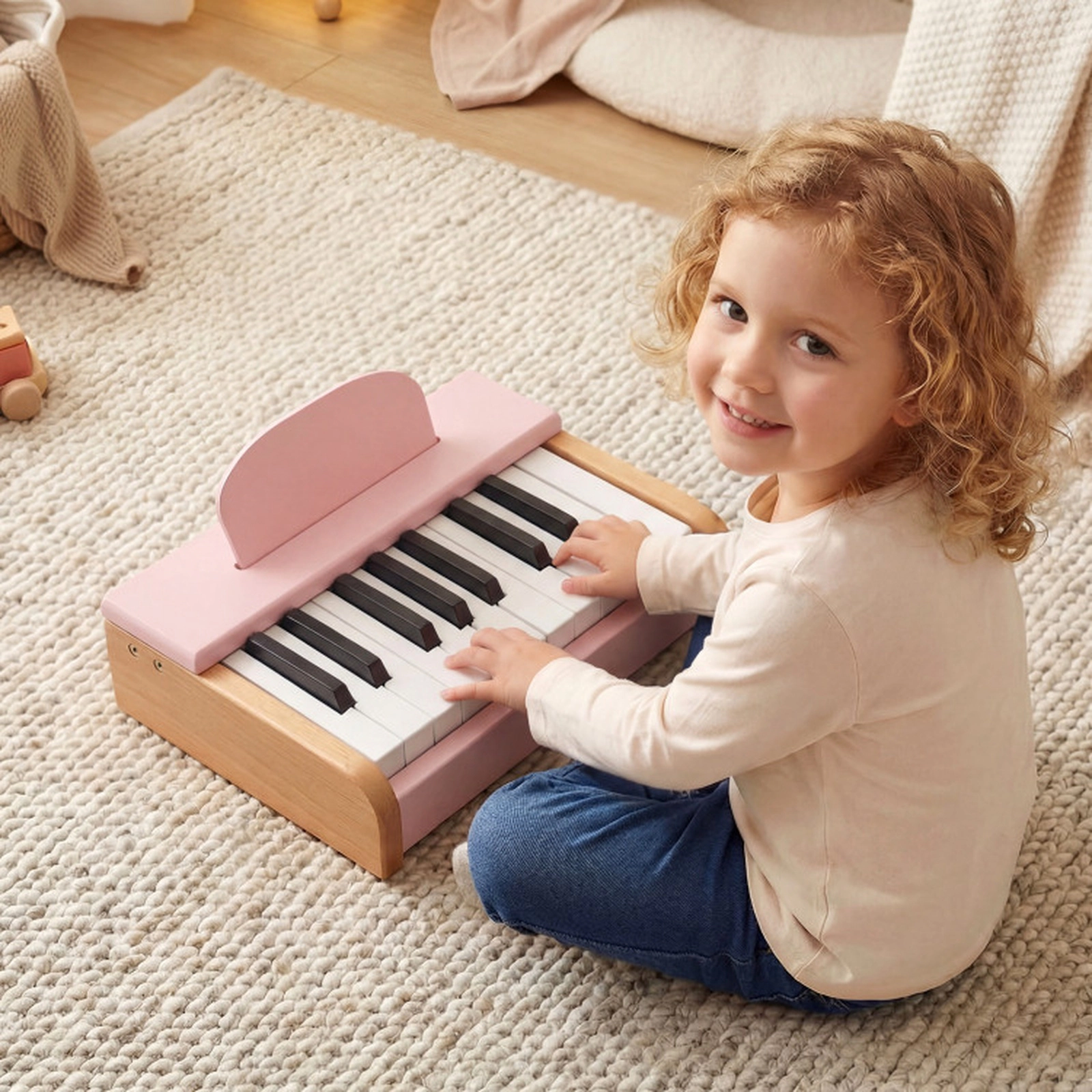 SUGIFT Kids Pink 18-Key Wooden Toy Piano with Removable Music Stand 11.5-in W 9.5-in D 3-in H Ages 3+