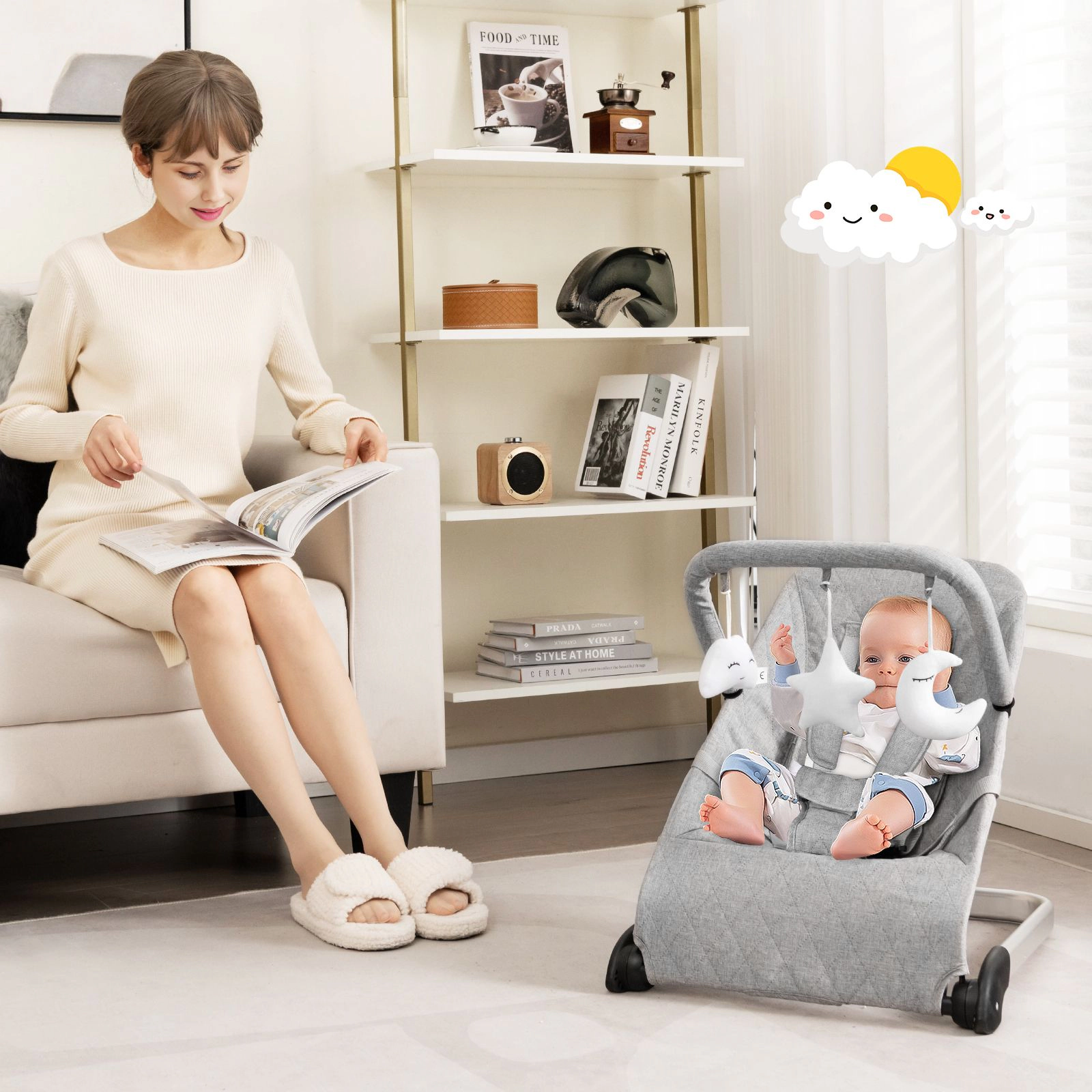 SlickBlue Lightweight Baby Bouncer for Newborns and Infants 0-6 Months